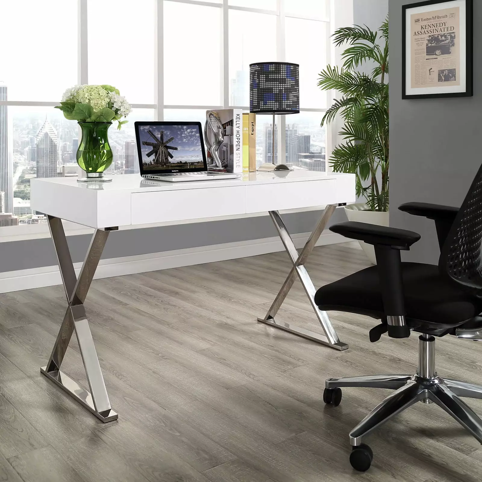 Modway Sector Office Desk White Minimalist Modern Workstation