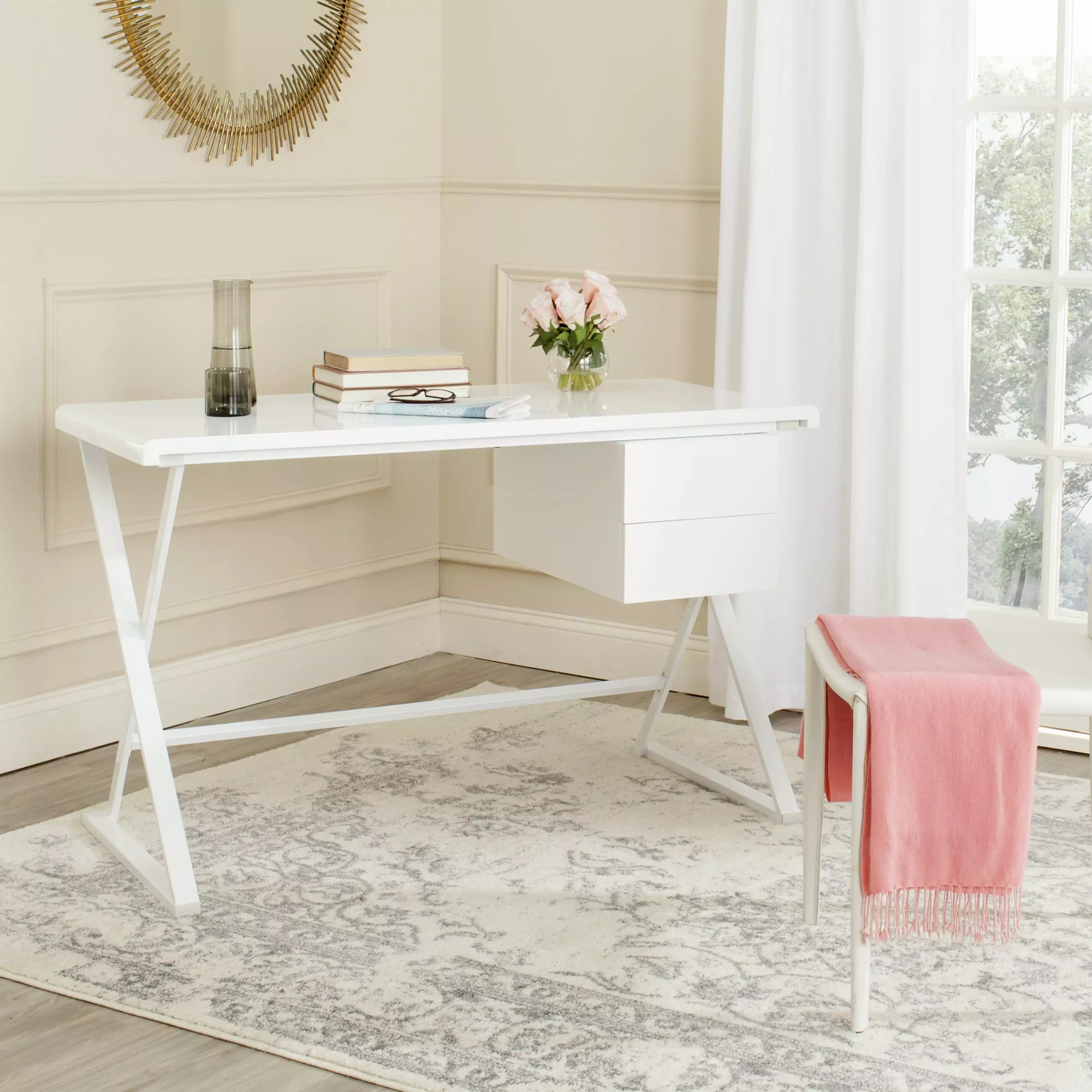 SAFAVIEH Watkins Modern Glam Lacquer Writing Desk White