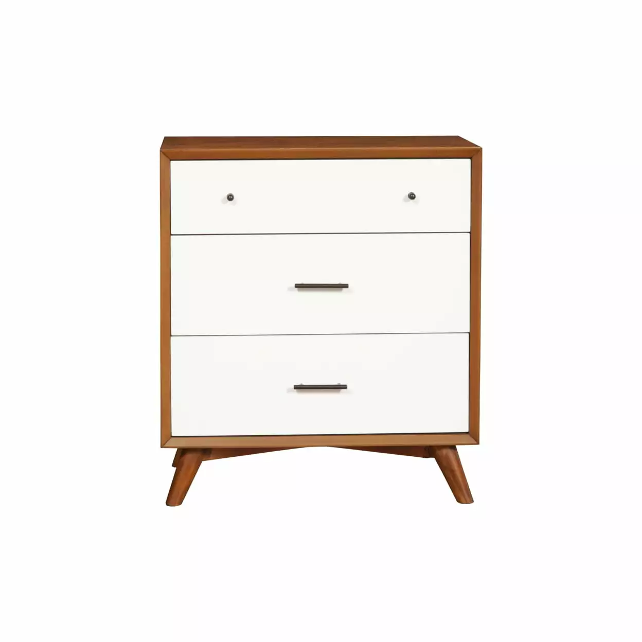 Modern Style Wooden Chest Three Drawers and Flared Legs Brown and White - Saltoro Sherpi Alpine Furniture