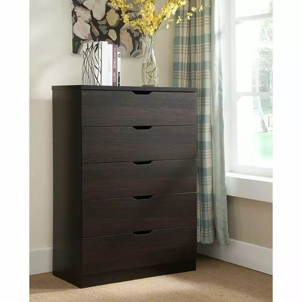 Modern Wood Dresser Red Cocoa 5 Gliding Drawers DJ Corp Design