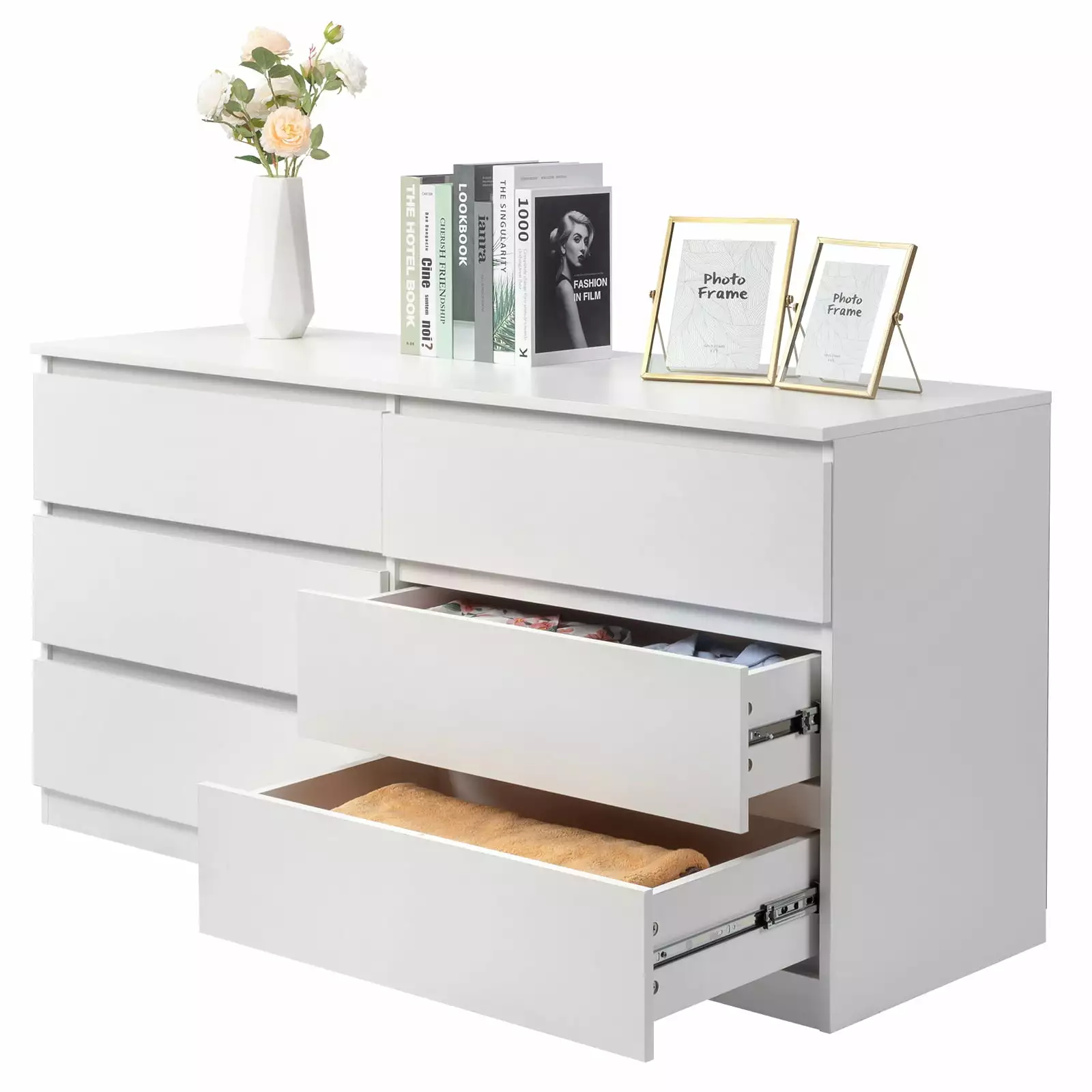 UBesGoo Modern White 6 Drawer Dresser Bedroom White Finish Storage Furniture FCH