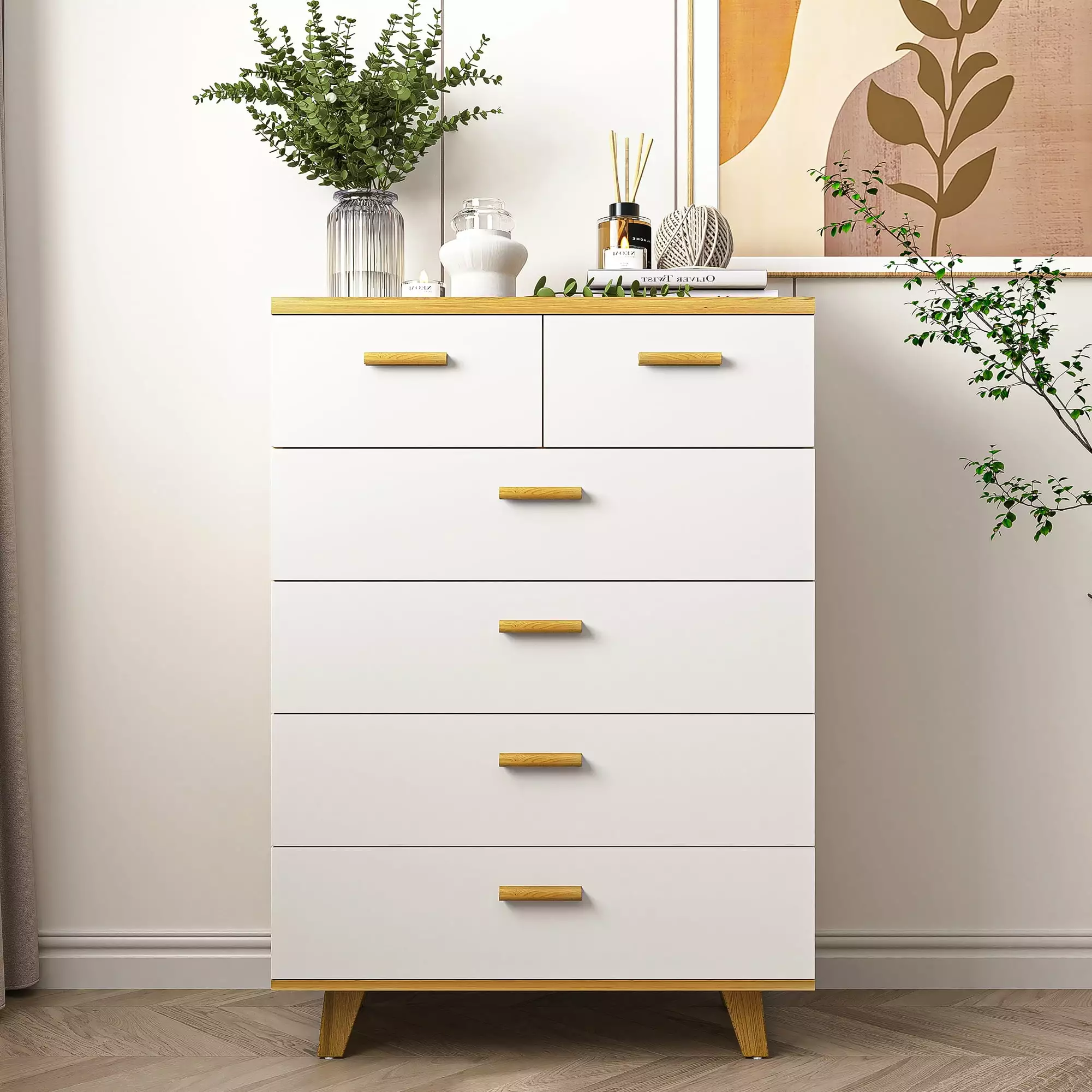 Hommoo 6 Drawers Wood Dresser - Modern Chest Drawers Living Room Bedroom White