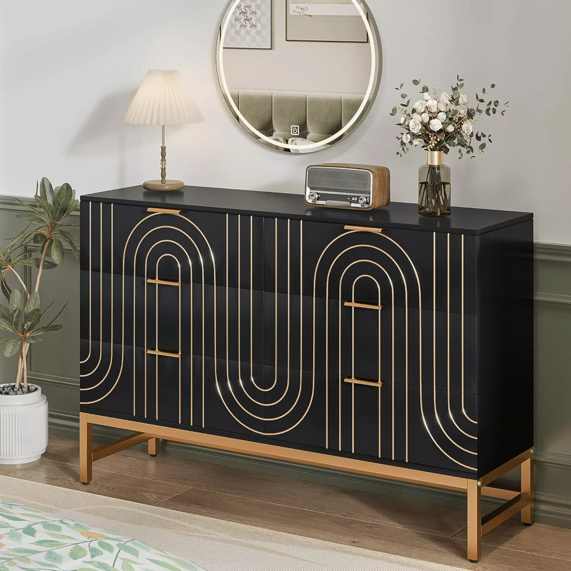 Modern Dresser Bedroom 6 Drawers Chest Drawers Storage Cabinet Living Room Oubayajia