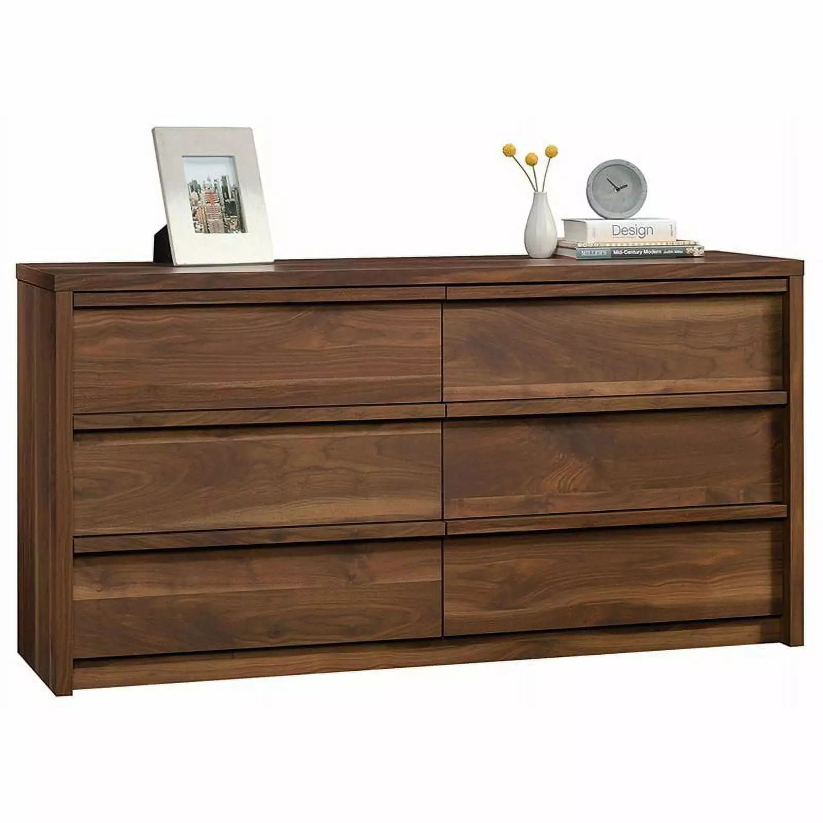 Pemberly Row Modern 6 Drawer Double Bedroom Dresser Grand Walnut Finish