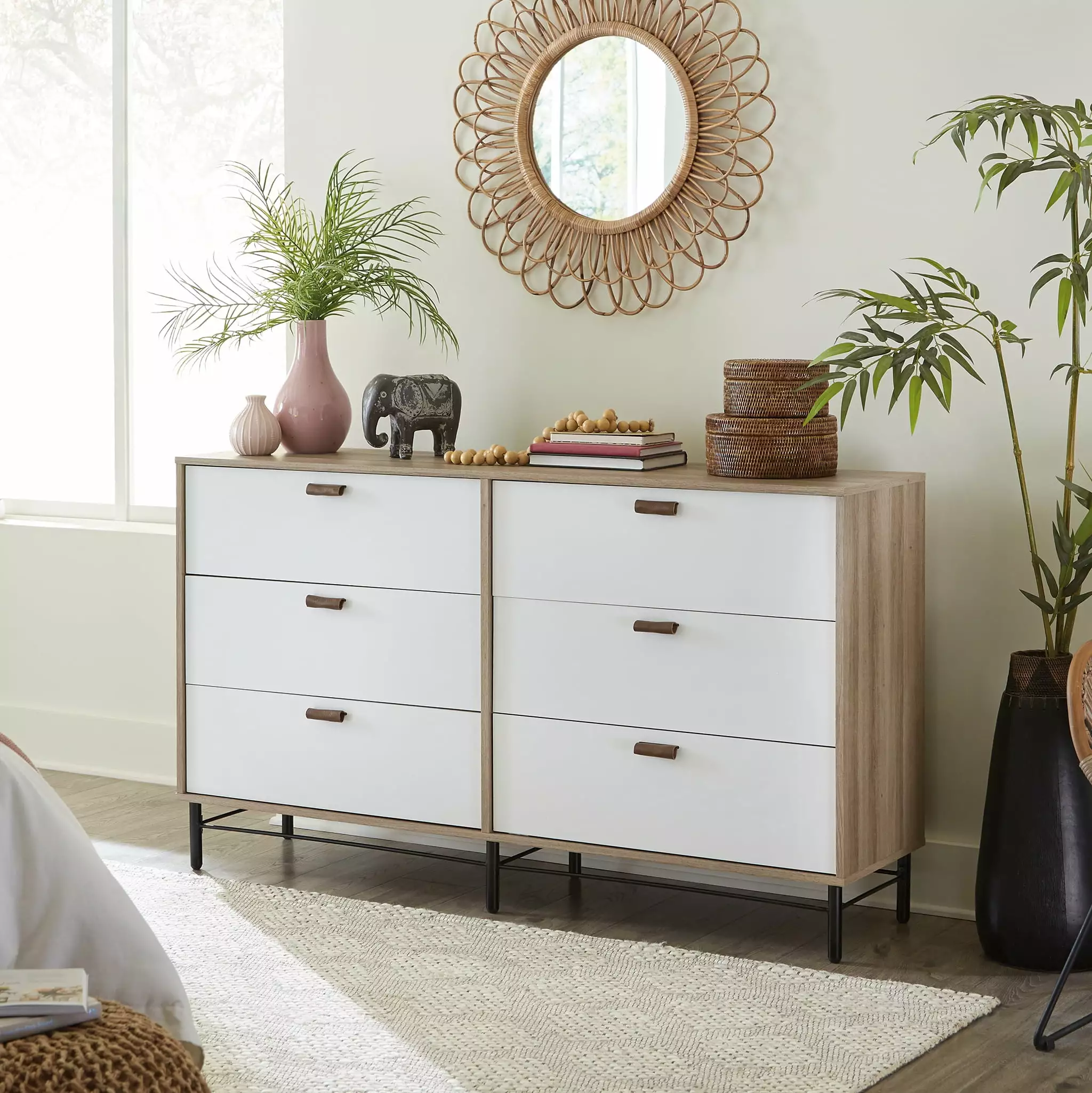 Sauder Anda Norr Modern 6-Drawer Dresser Sky Oak Finish Contemporary Bedroom Storage
