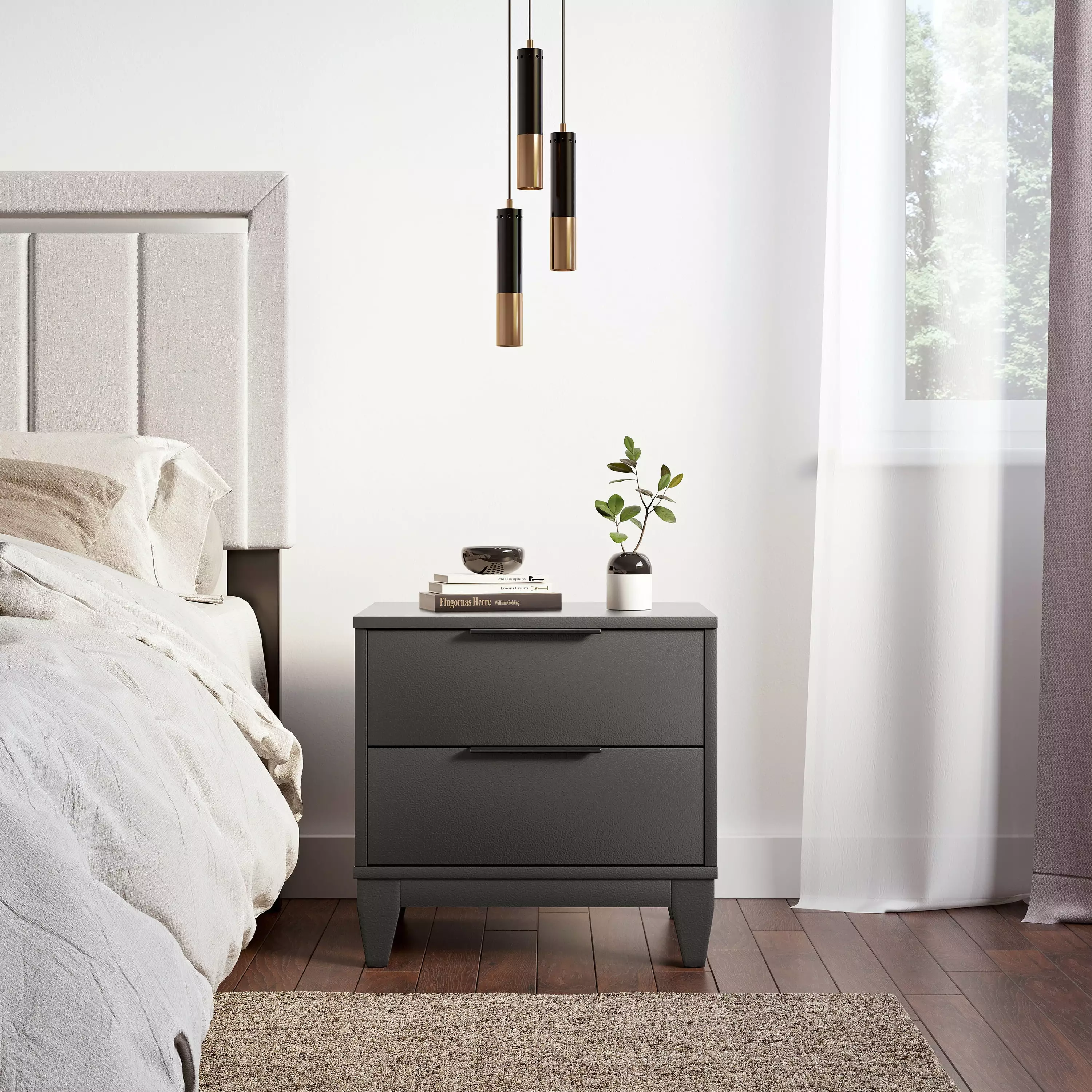Boyd Sleep Mackay Modern Double Drawer Nightstand Black Bedside Table