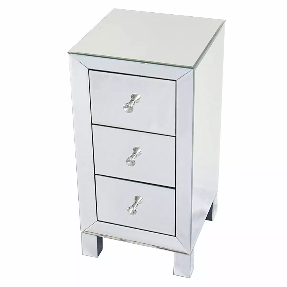 Fairnull Modern Mirrored 3-Drawers Nightstand Bedside Table Contemporary Design