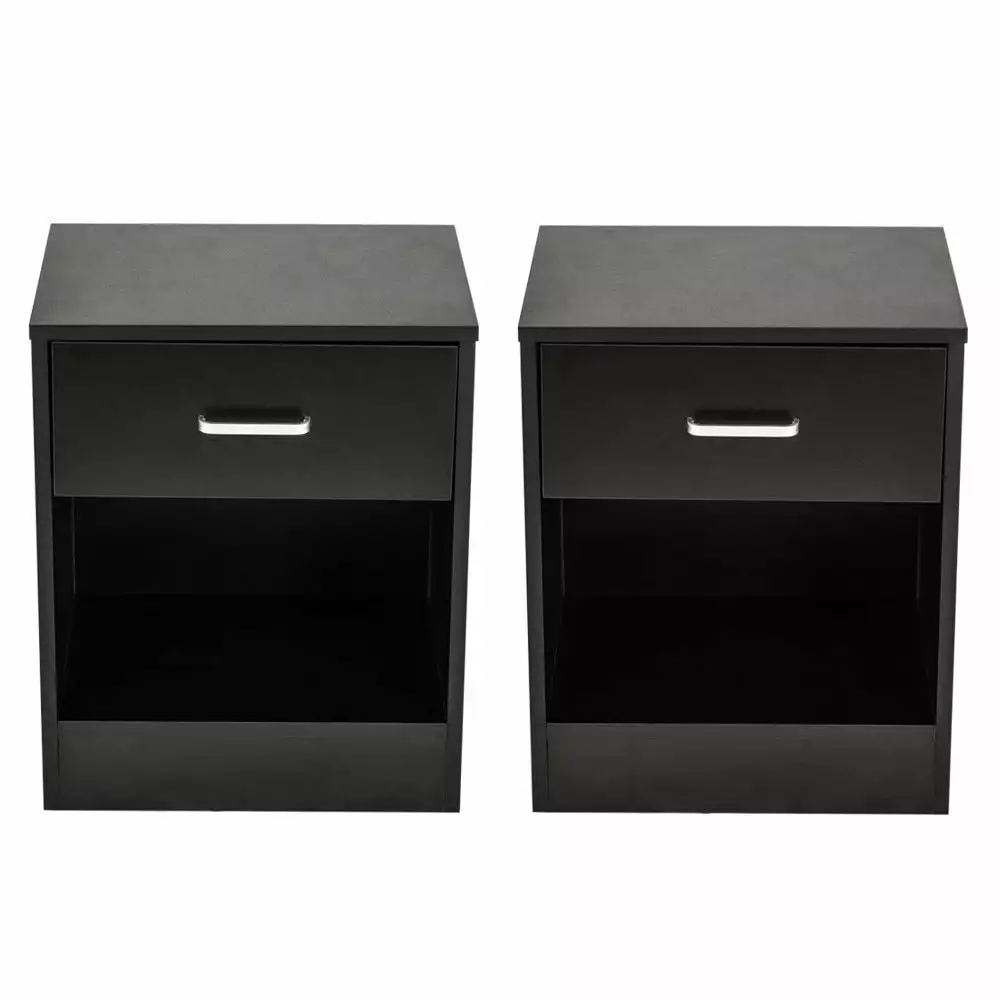 SamyoHome Set 2 Black Modern Nightstand End Tables Drawer Bedroom FCH