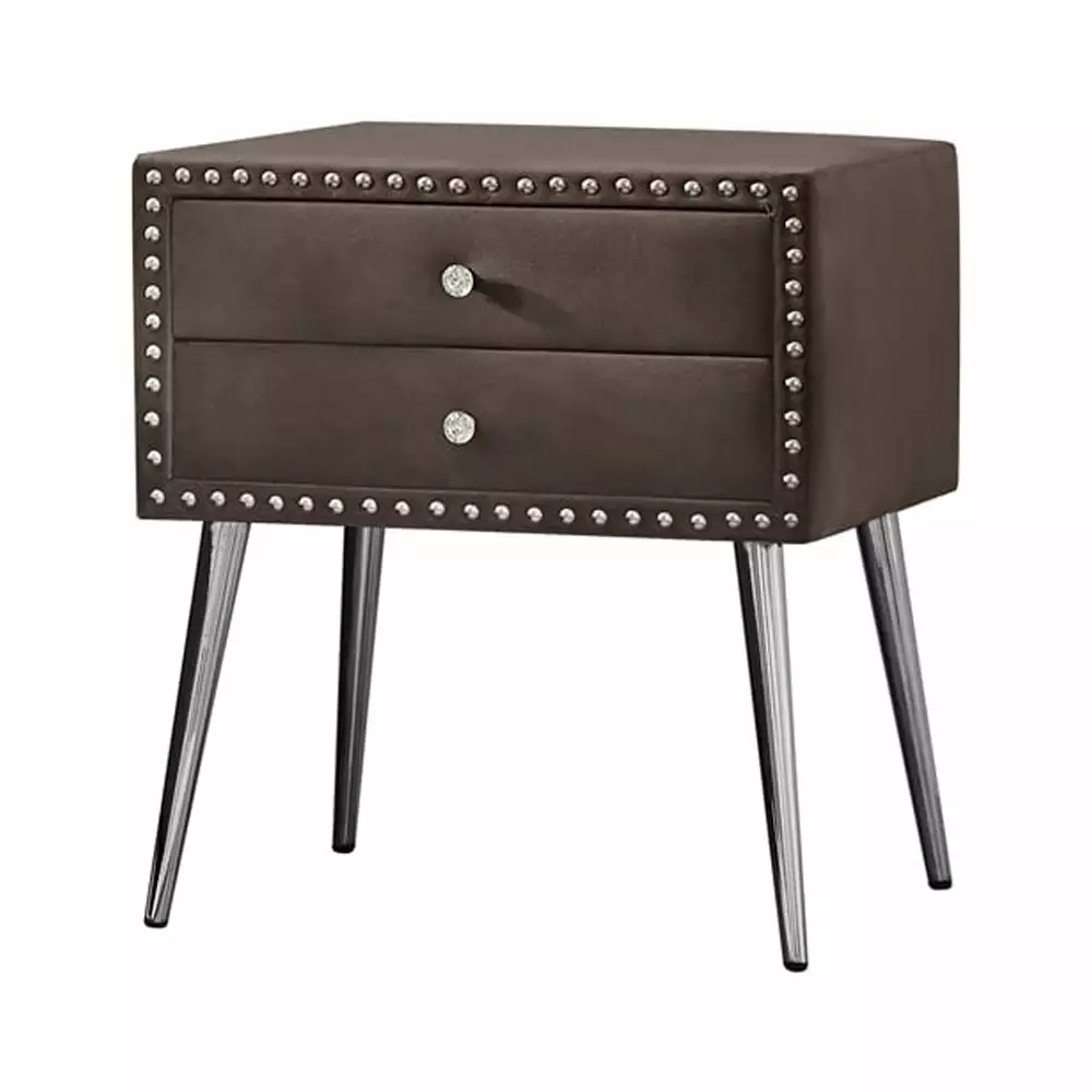Modern Storage Nightstand Side Table 2 Drawers and Metal Legs Double-Decker Nightstand Brown Flannelette JINS & VICO