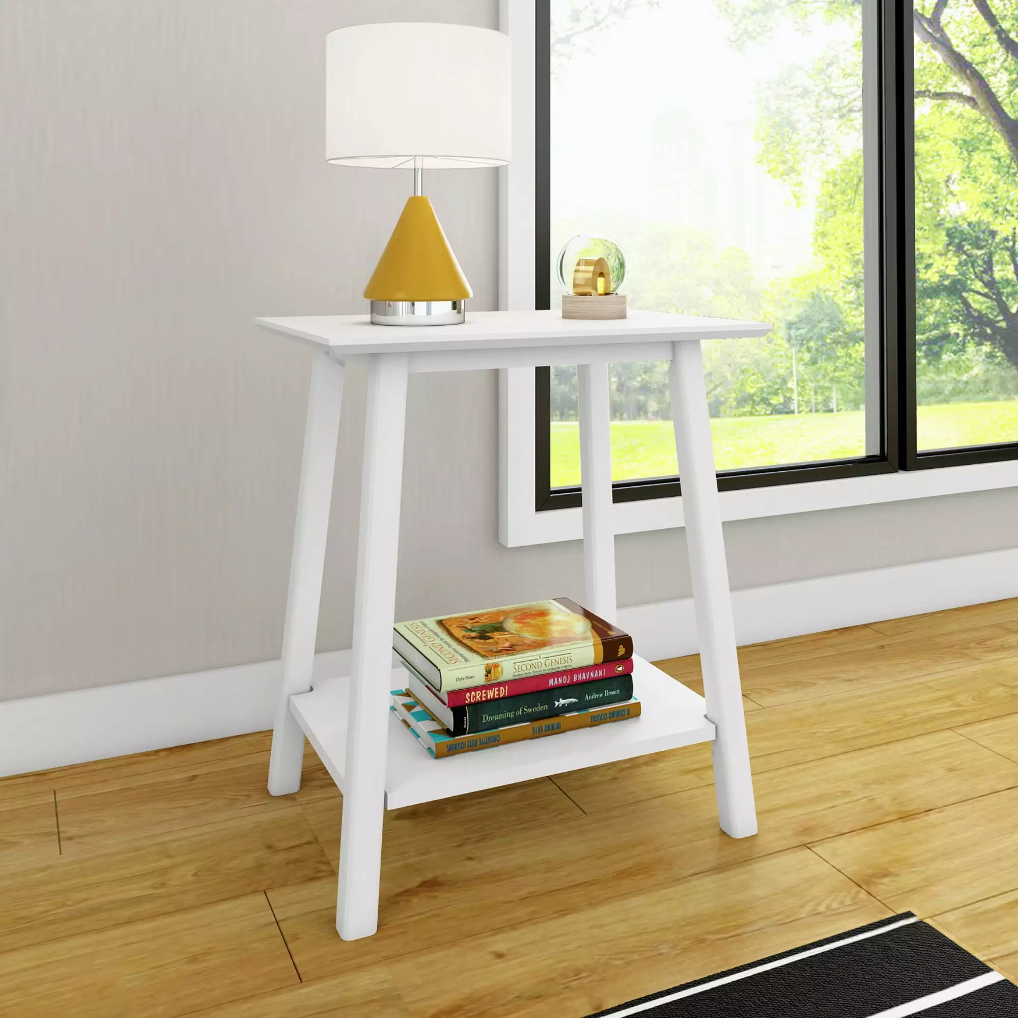 Max & Lily Mid-Century Modern Nightstand, White Wood Bedside Table Bedroom