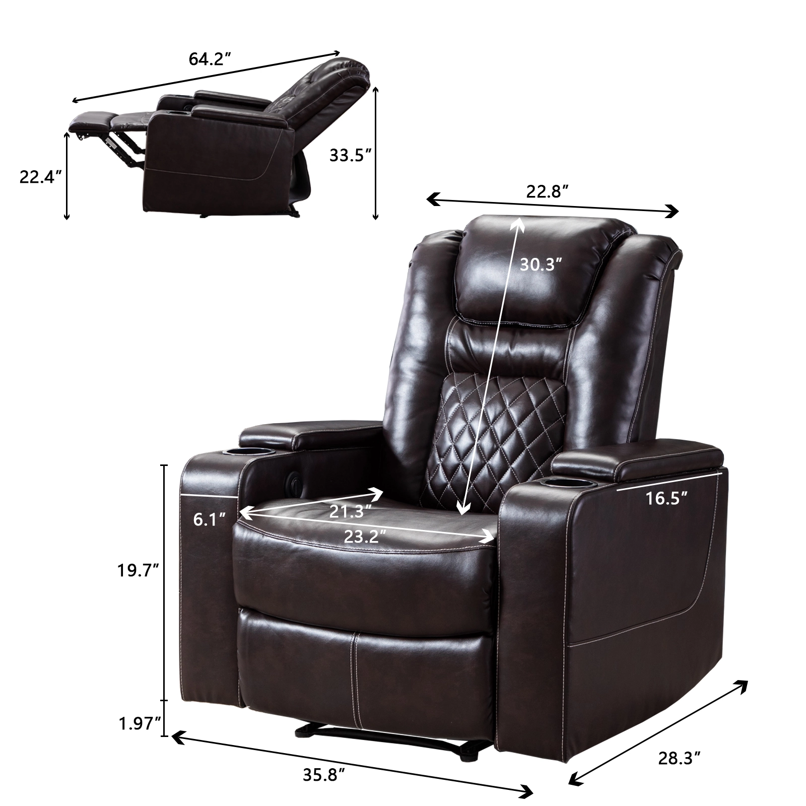 DeeHome PU Material Recliner Cup Holder and Storage USB Modern Homes