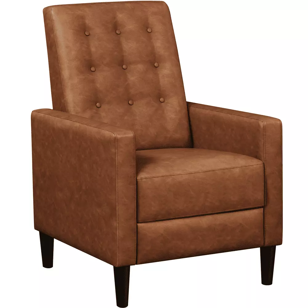 Easyfashion Mid-Century Modern Faux Leather Recliner Brown