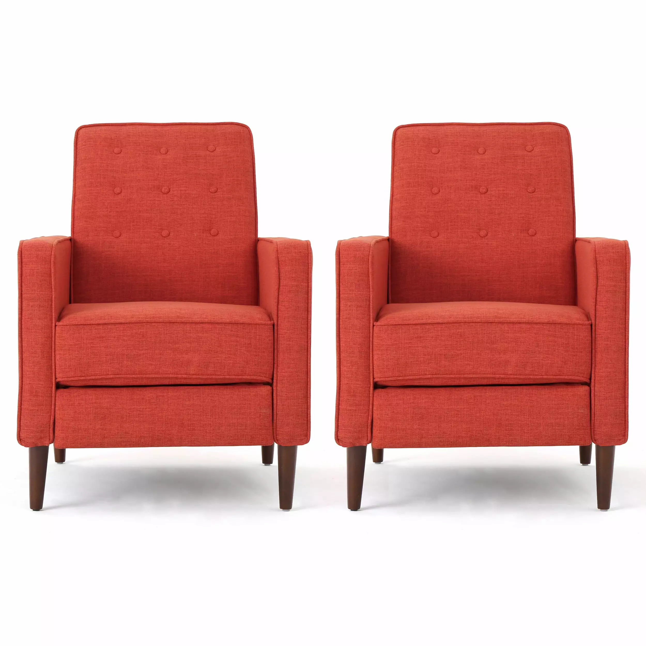 Marston Mid Century Modern Fabric Button Tuft Recliner Chair Set 2 Orange GDFSTUDIO