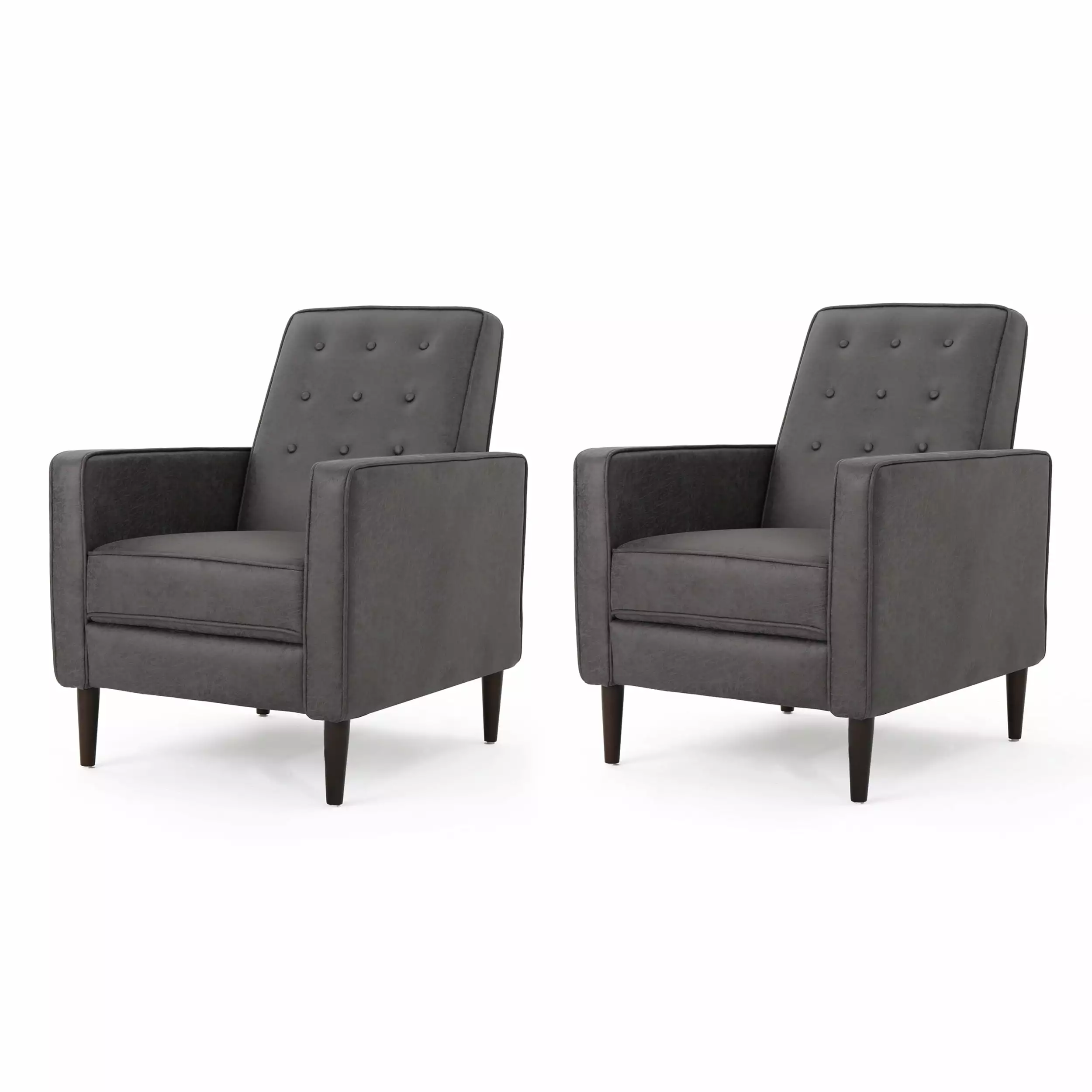 Mason Mid Century Modern Microfiber Recliner Set 2 Slate and Brown GDFSTUDIO