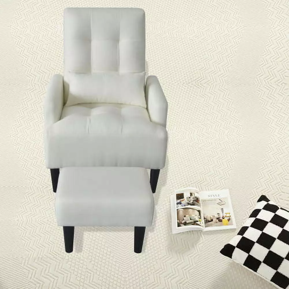 Goldmeet Modern Cream White Recliner Sofa Chair Ottoman Living Room
