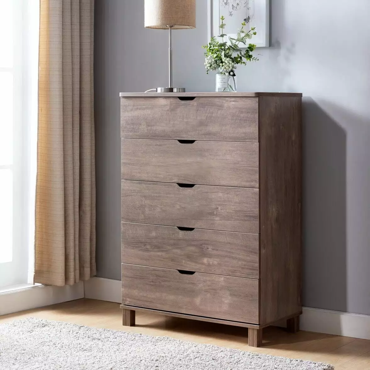Modern 5 Drawer Chest Dresser Hazelnut - Elegant Bedroom Storage DJ Corp Design