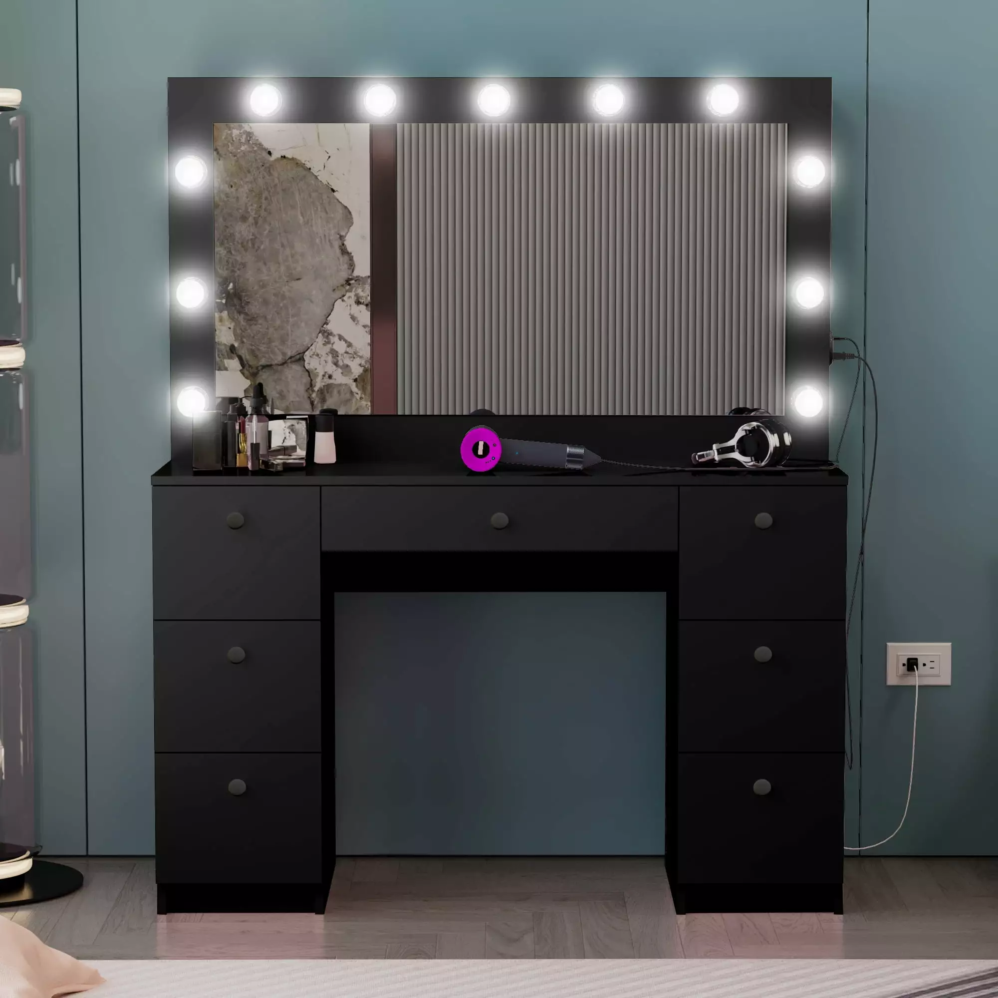 Ember Interiors Tammy Modern Black Painted Vanity Table Lights Bedroom