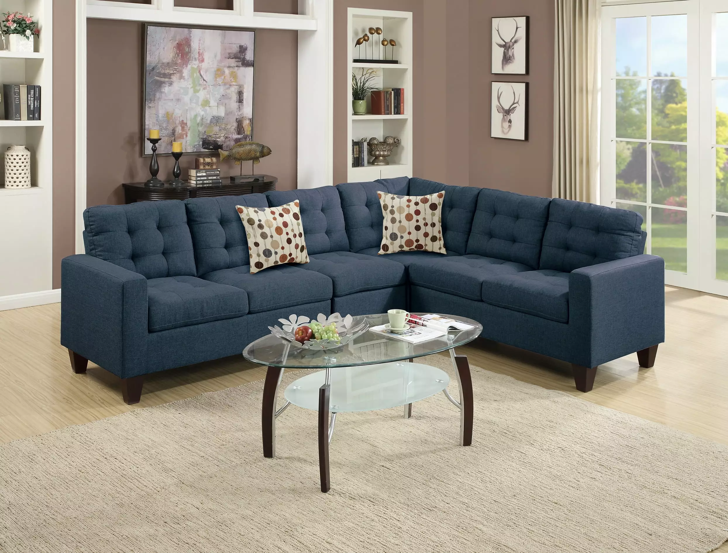 4 Piece Modular Sectional Set Navy - Modern Living Room Sofa Set SIMPLE RELAX