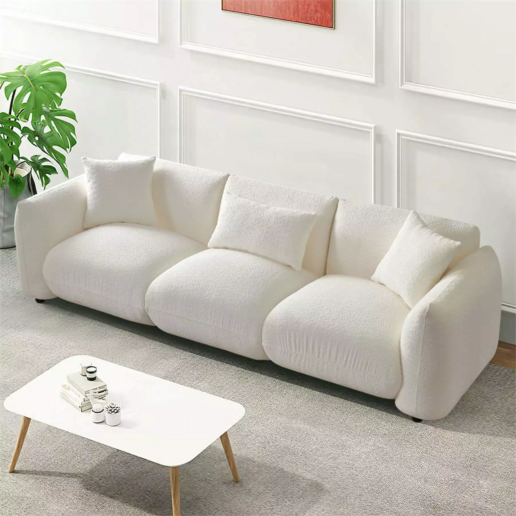 Convertible Modular Sectional Sofa 3-Seater Chenille Upholstered Solid Wood Legs Beige THOWDEE