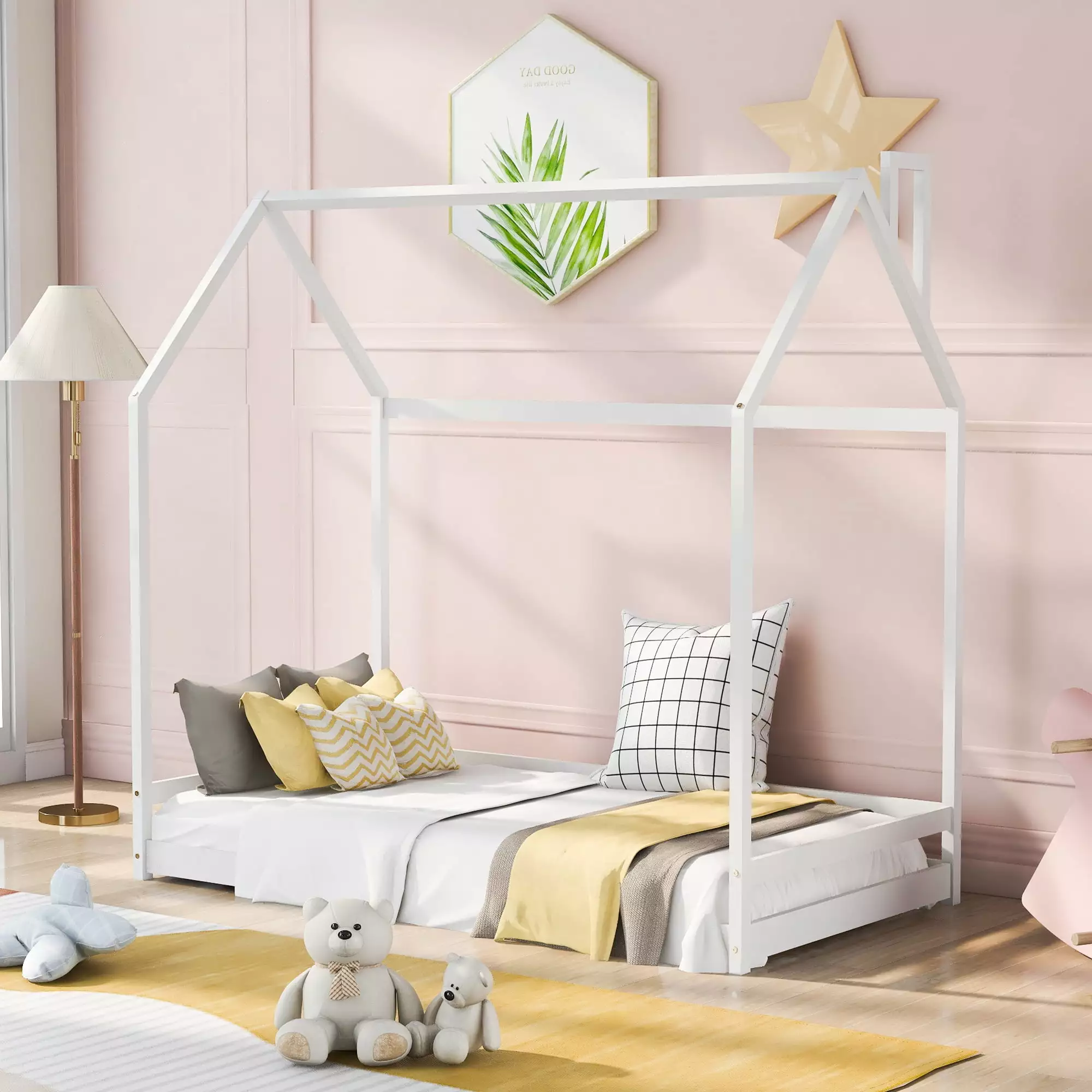 Bellemave Wood Twin Montessori Floor Bed Frame Toddlers White