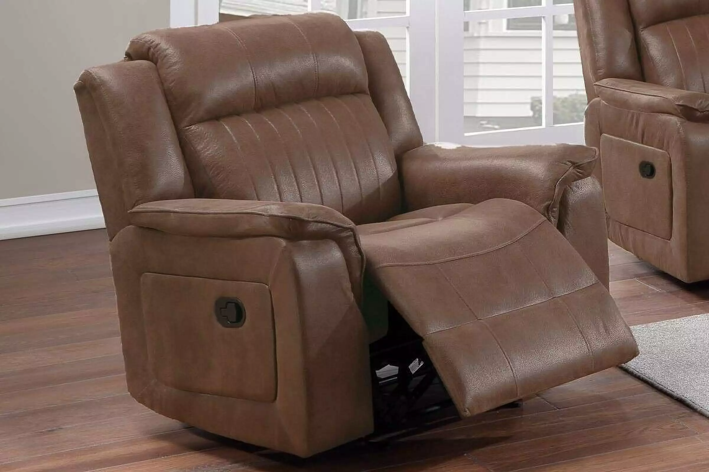 Transitional Dark Coffee Leatherette Motion Recliner Chair Living Room Furniture Esofastore