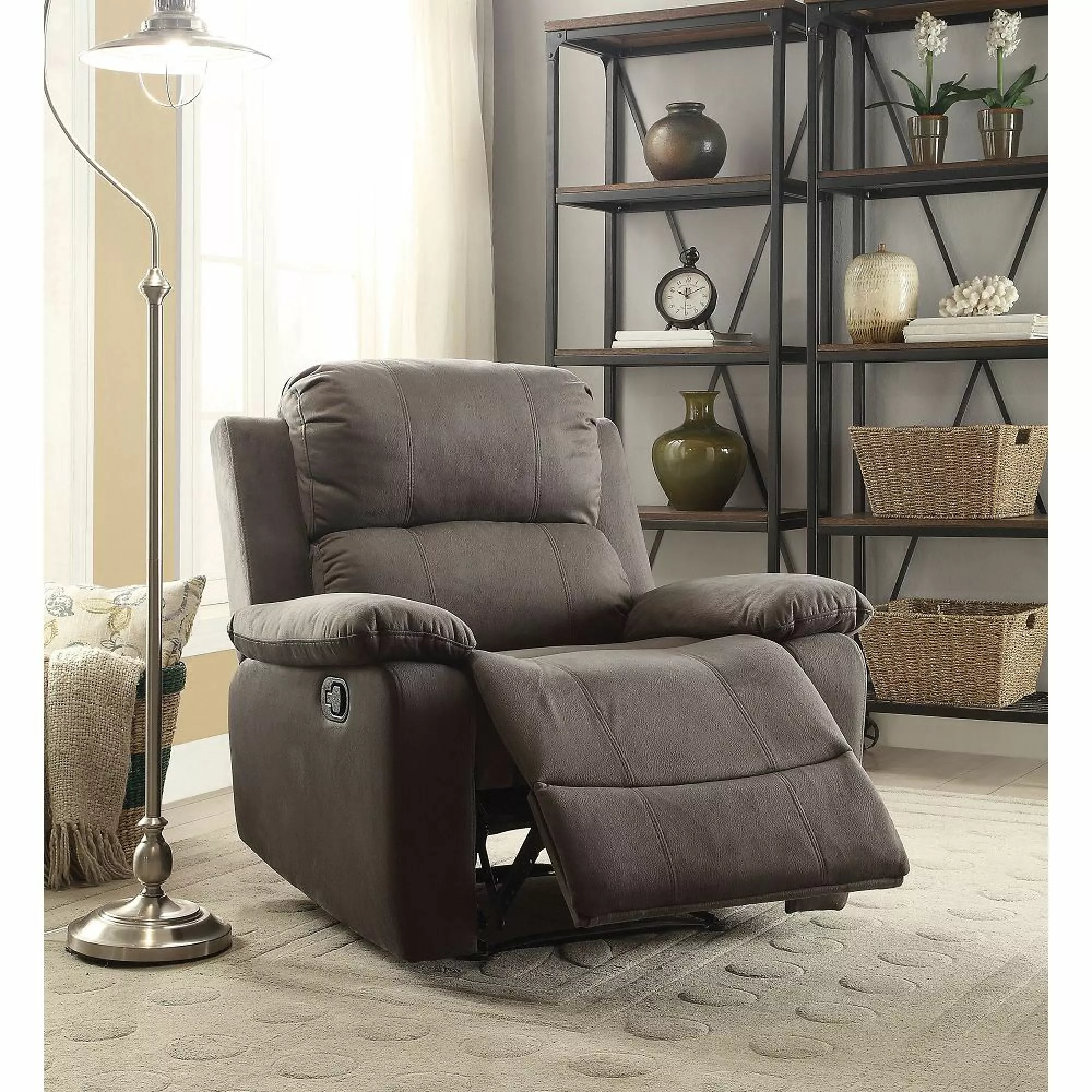 Miekor Furniture Bina Recliner Motion Charcoal Polished Microfiber Modern Look