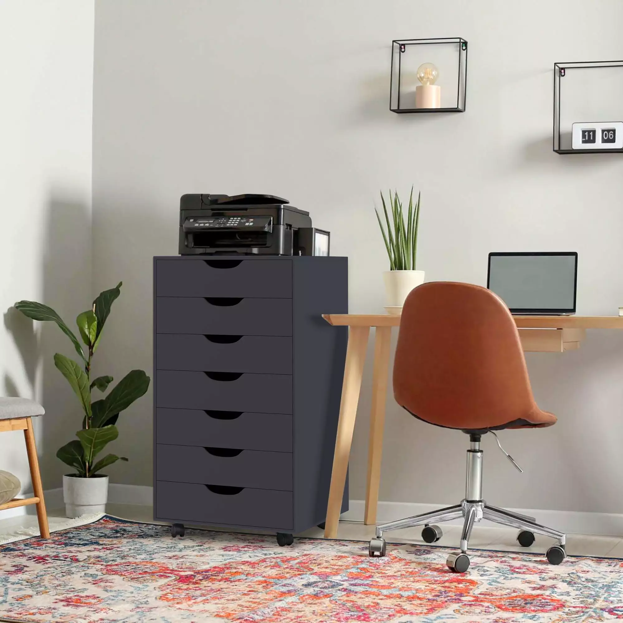 Debbie 7 Drawer Dresser Black, Craft Storage Organization Home and Office Naomi Home