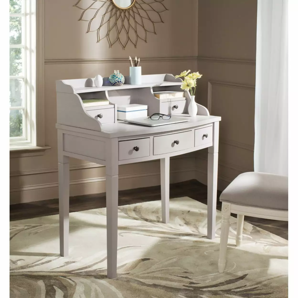 SAFAVIEH Landon 5-Drawer Writing Desk Quartz Grey Large Storage Workspace
