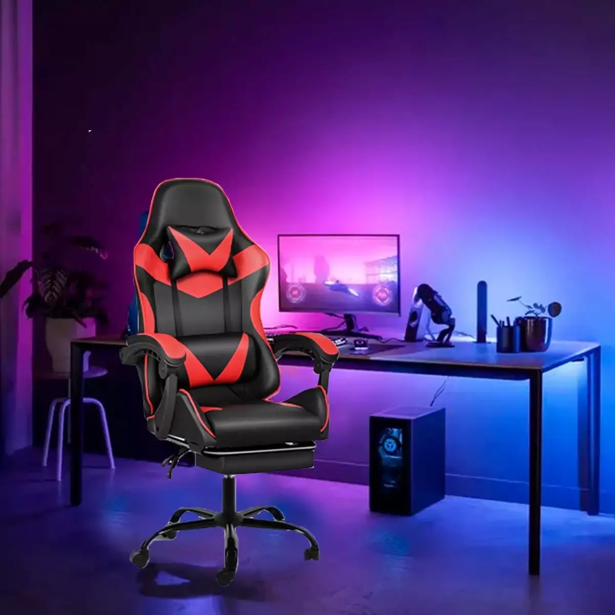 Gaming Chair Office Chair Footrest Computer Chair Lumbar Support Headrest Eotvia