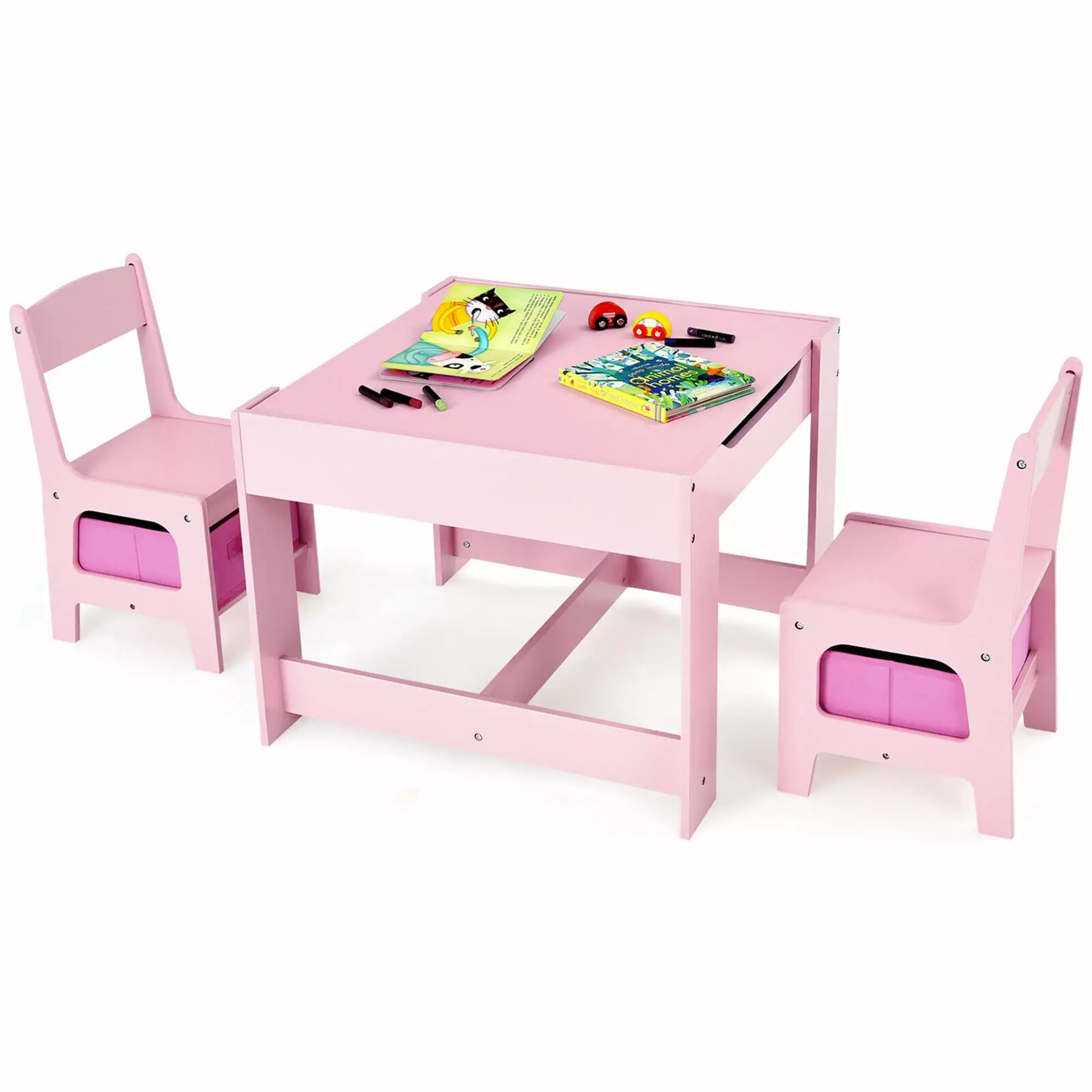 Costway 3 1 Wood Activity Table Chair Set Storage Box Pink