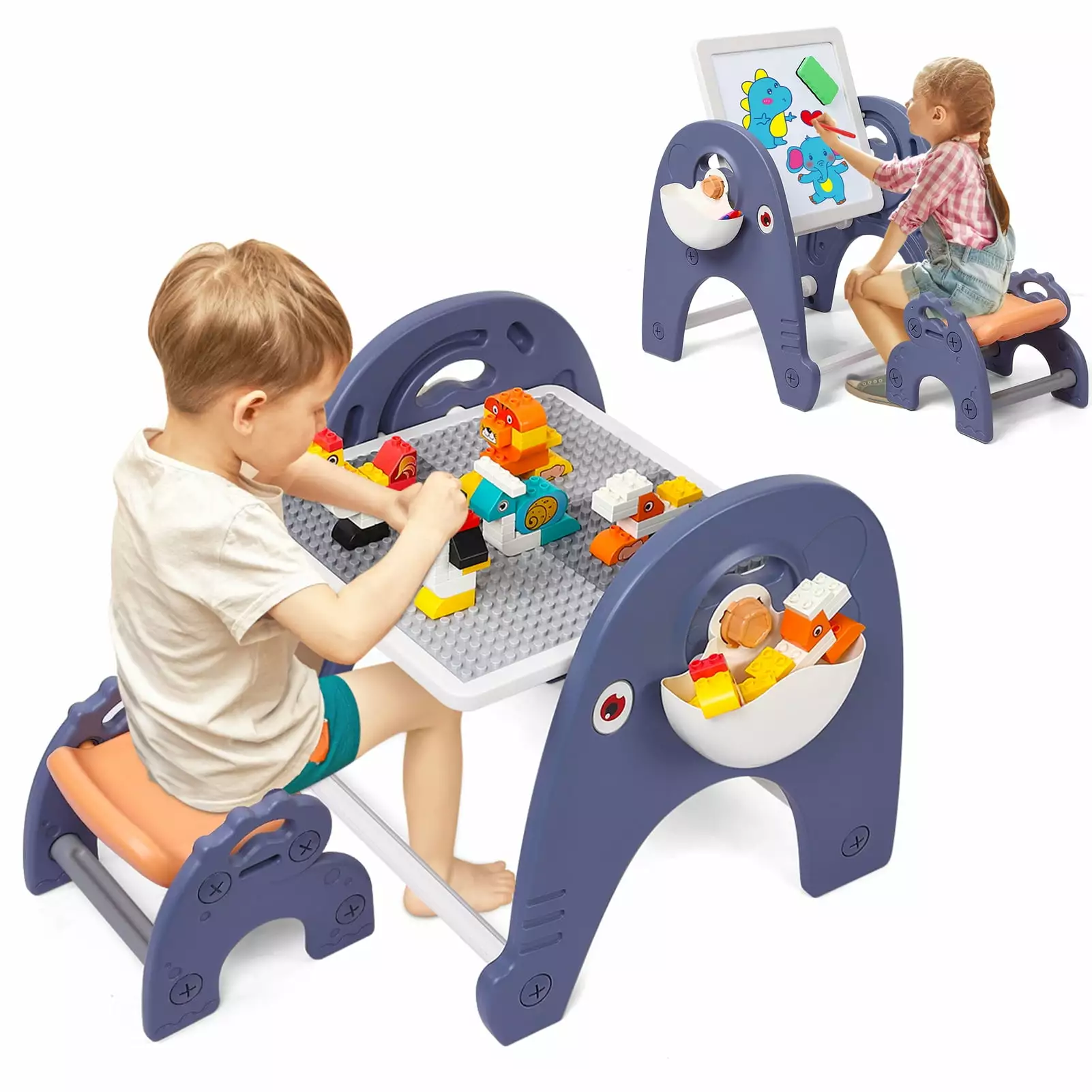 4--1 Kids Table and Chair Set Activity Table Toddlers 3-5 Magnetic Whiteboard and Building Block Table Dragonpad USA