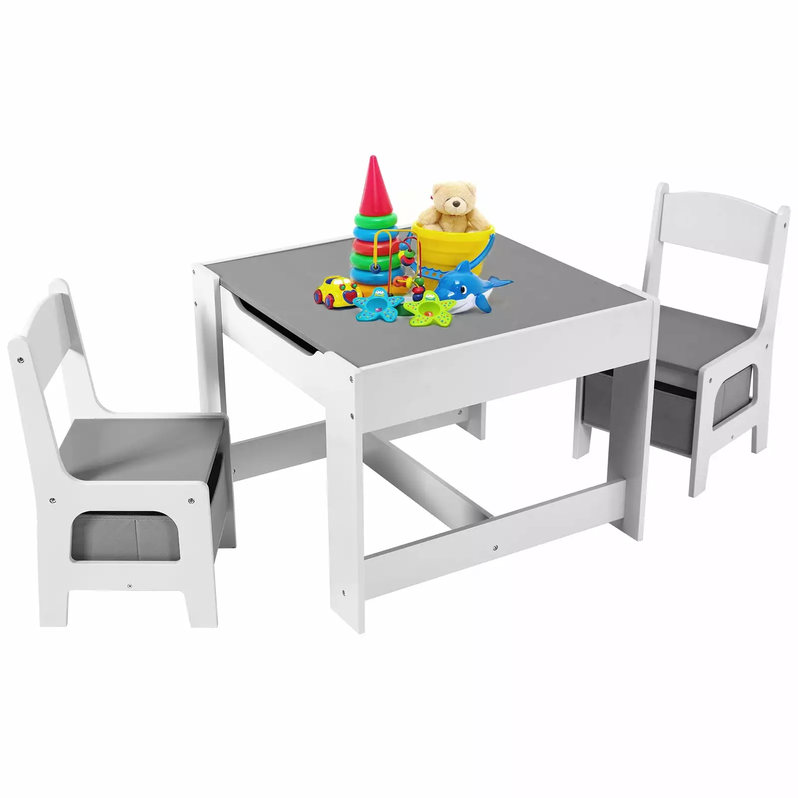 Pirecart 3--1 Children Table and Chair Set Wooden Kids Activity Table Storage Drawer and Box