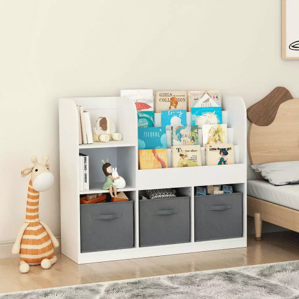 Kids Bookcase and Bookshelf. Multifunctional Bookcase 3 Collapsible Fabric Drawers. Bookcase Display Stand. Toy Storage Ar...