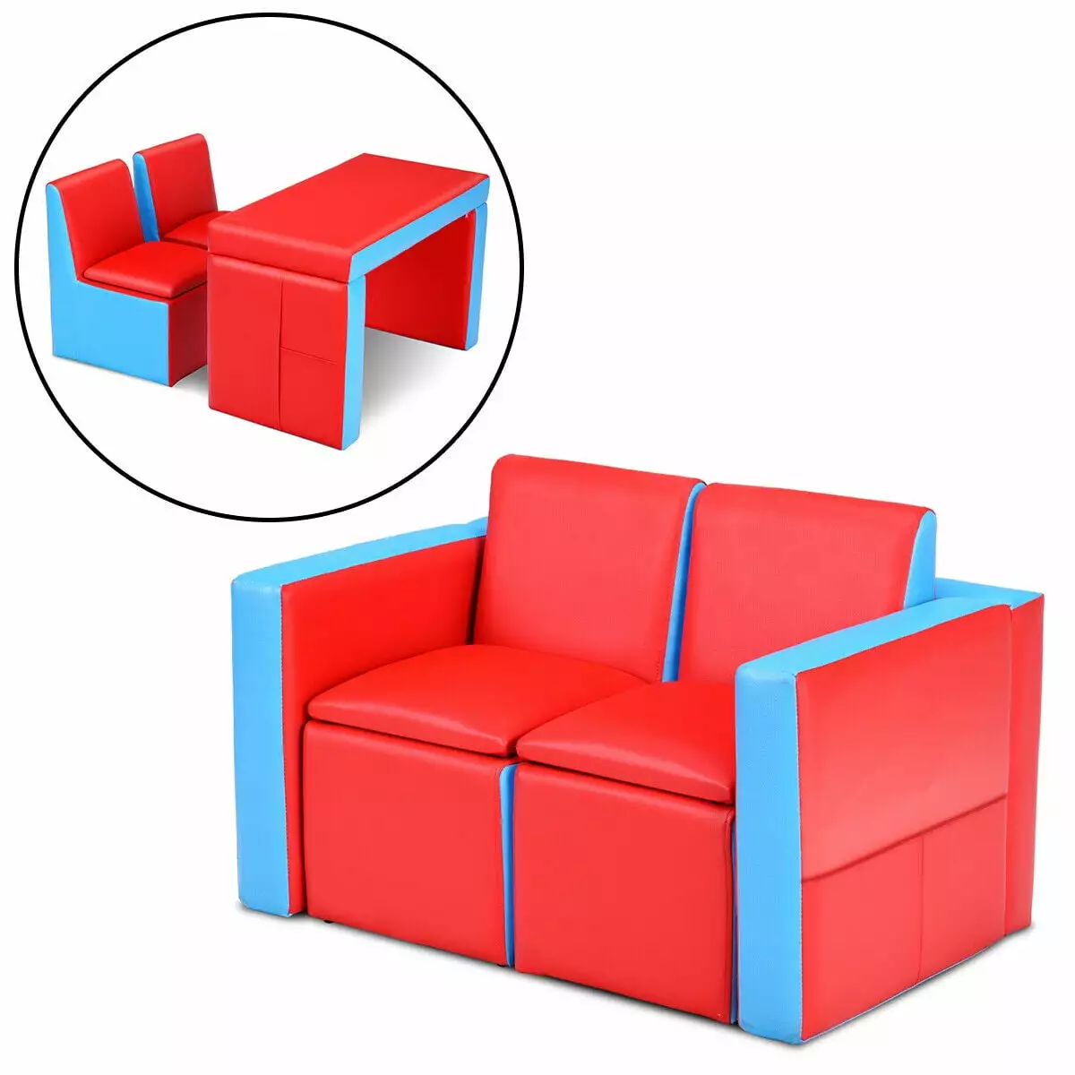Gymax Multi-functional Kids Sofa Table Chair Set Couch Storage Box Bedroom