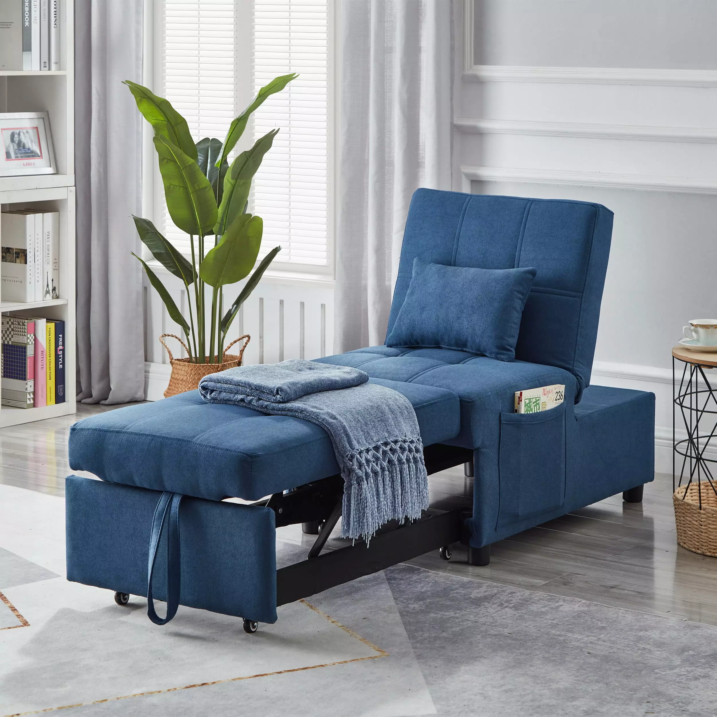 Homiyad Blue Linen Fabric Recliner Chair Living Room and Bedroom