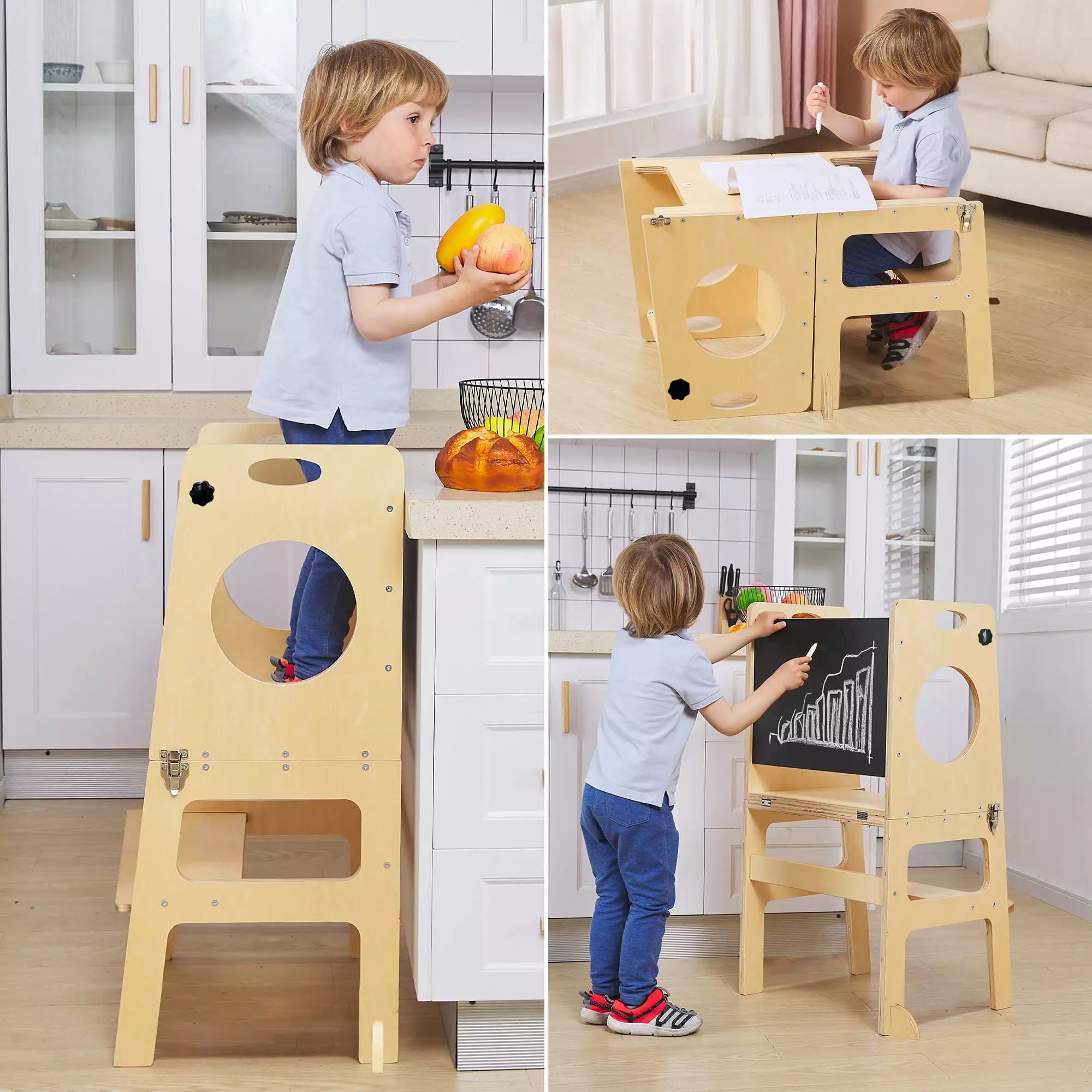 4--1 Study Tower Chalkboard Montessori Style Kitchen Step Stool Desk Table and Chair Set Toddlers SHWWQUE