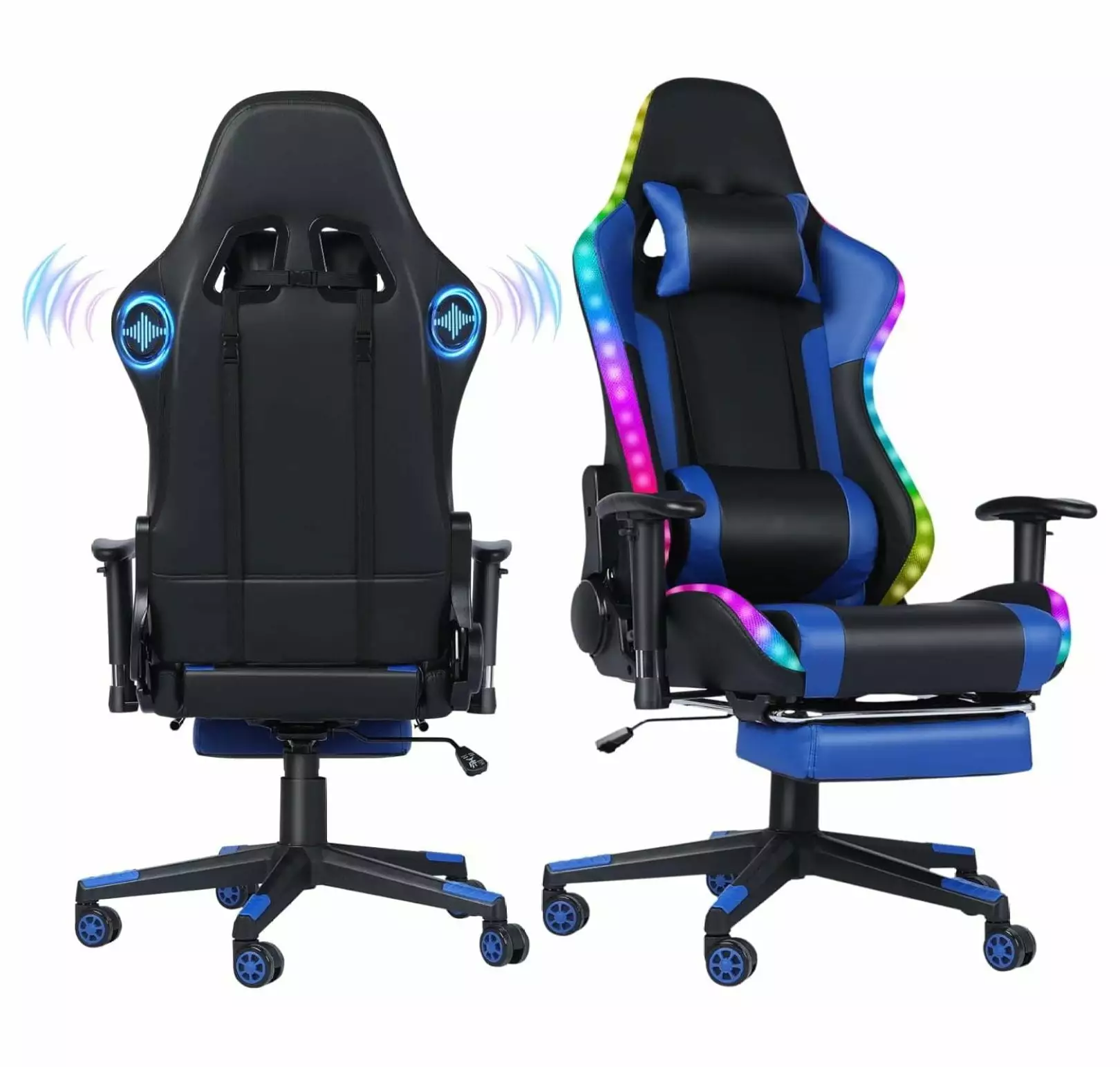 Gaming Chair Speakers RGB LED Lights Footrest Ergonomic Racing Computer Gaming Recliner Chair Lumbar Support CLkPde