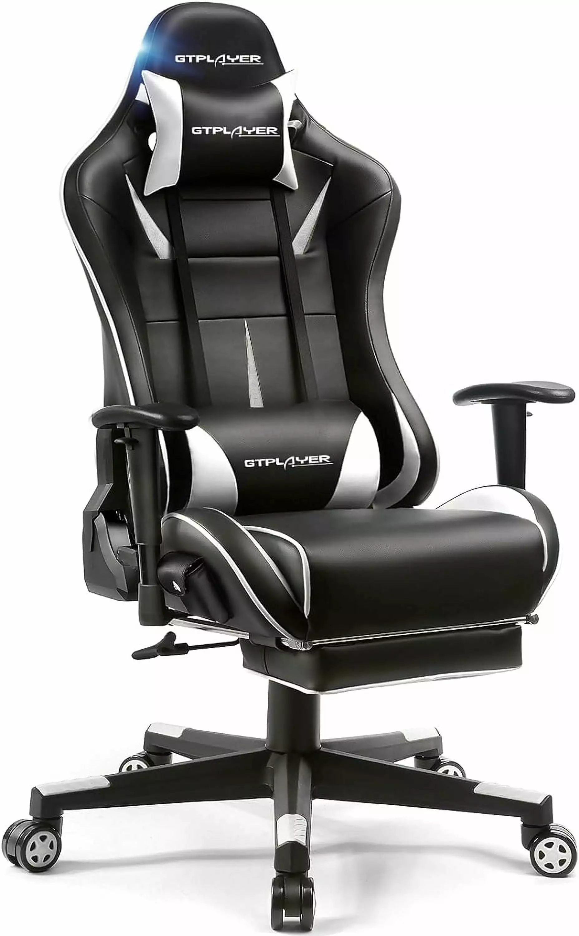 FJU Gaming Chair Bluetooth Speakers Ergonomic Office Desk Chair Footrest Lumbar Support White