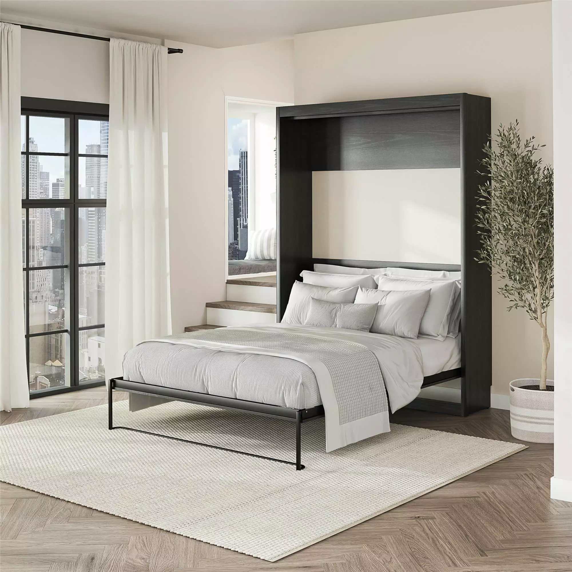 Signature Sleep Paramount Queen Size Murphy Bed Black Oak Wall Bed Storage