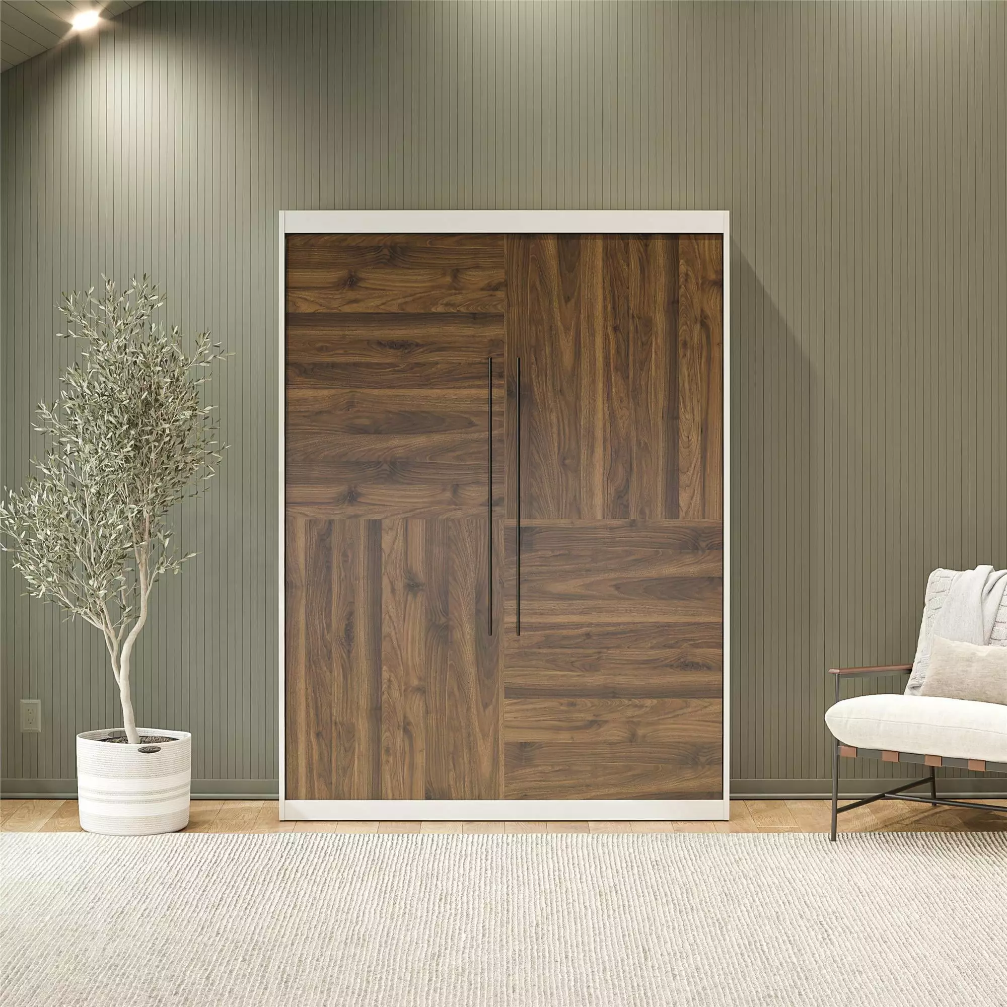 Signature Sleep Pinnacle Queen Size Murphy Bed 2-Tone Walnut Door Front