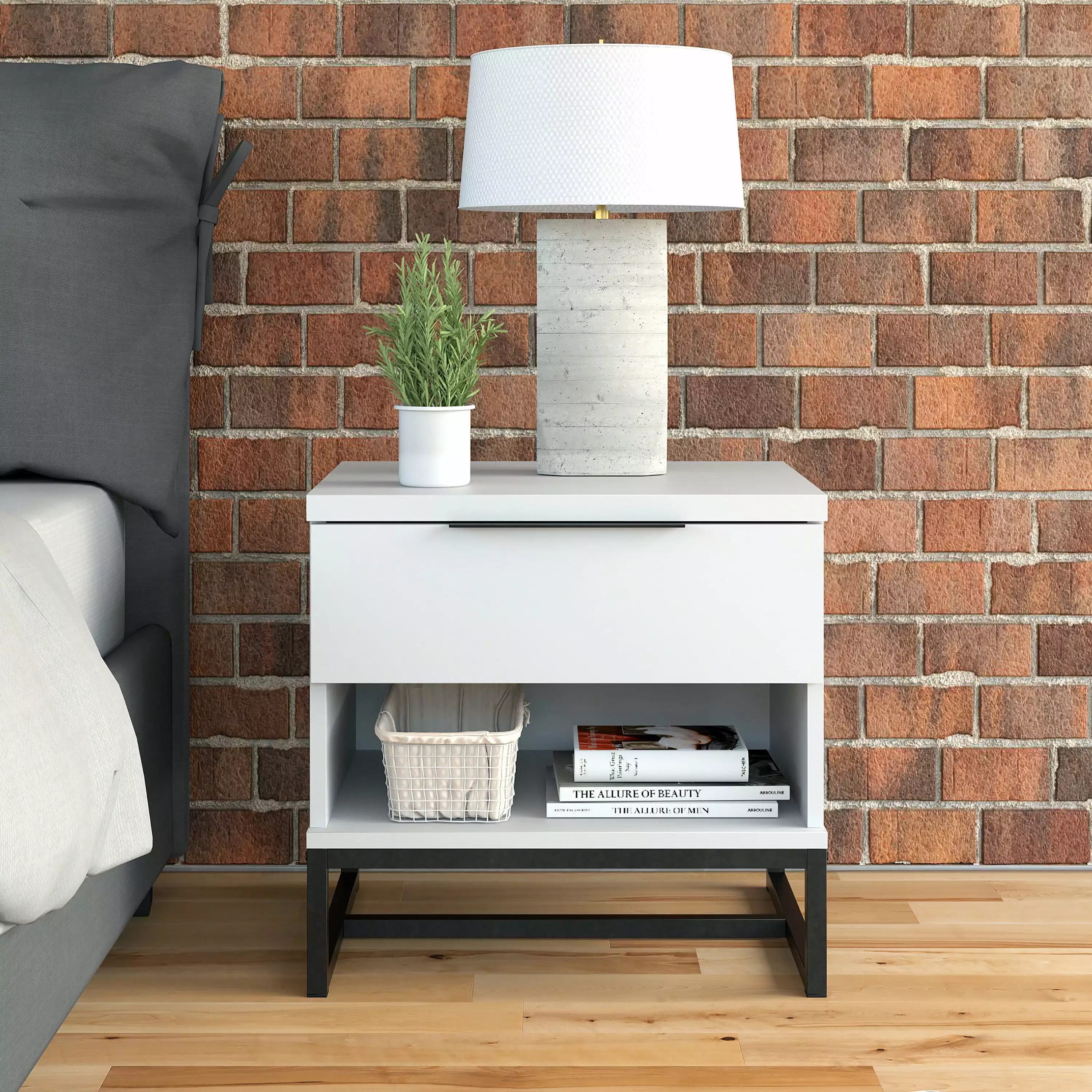 Boyd Sleep Catania Single Drawer Modern Nightstand White Bedroom Storage
