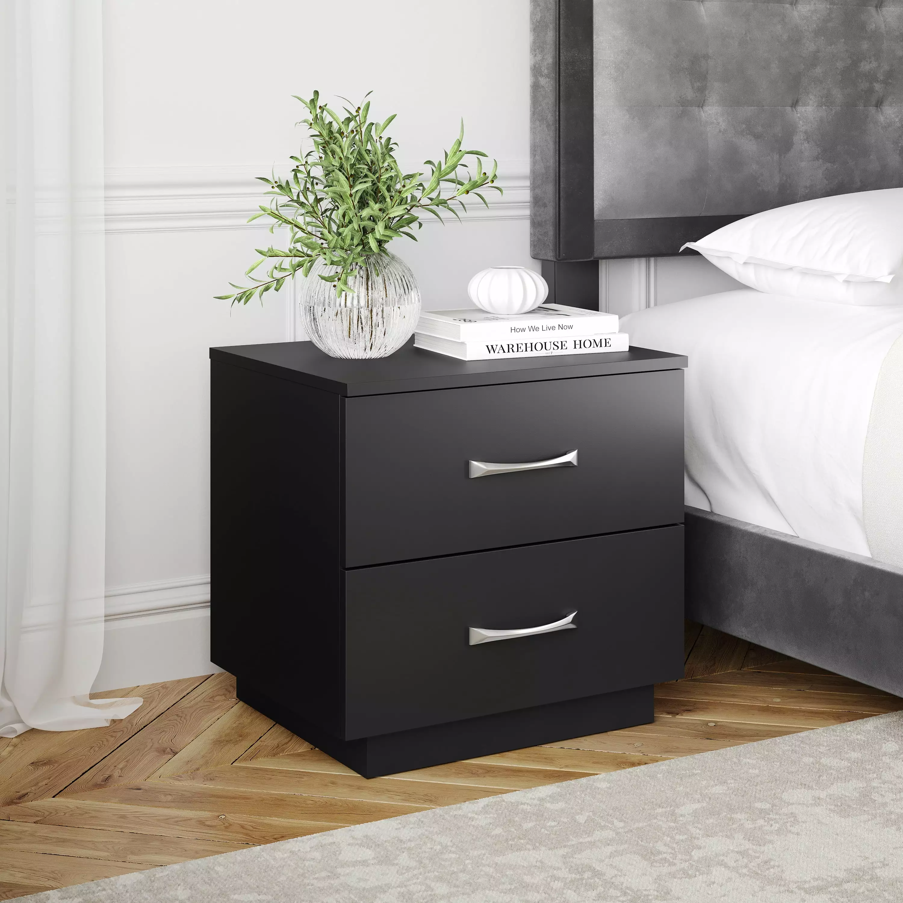 Boyd Sleep Hamilton Double Drawer Nightstand Black Bedside Table Storage