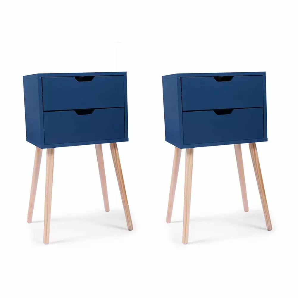 Canddidliike Set 2 Grey Bedside Tables 2 Drawers Solid Wood Legs Nightstands