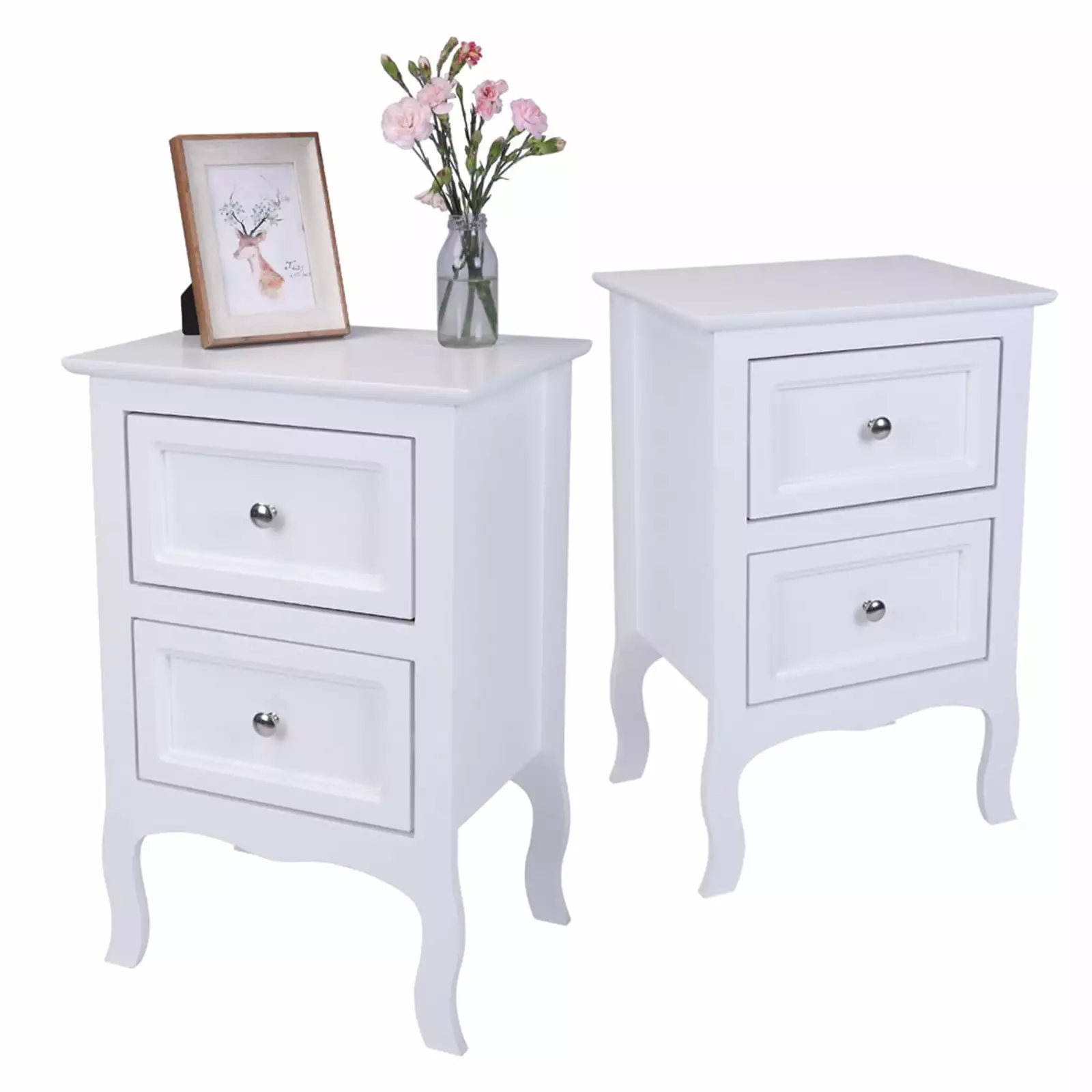 Canddidliike White Nightstand Set 2 Bedside Tables Drawers Dual Night Stand Bedroom Living Room