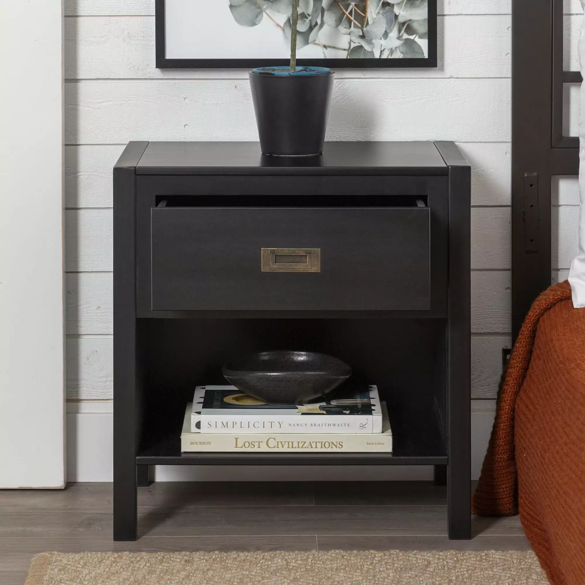 Chateau Lyon Annabelle One Drawer Open Storage Nightstand Black Bedside Table