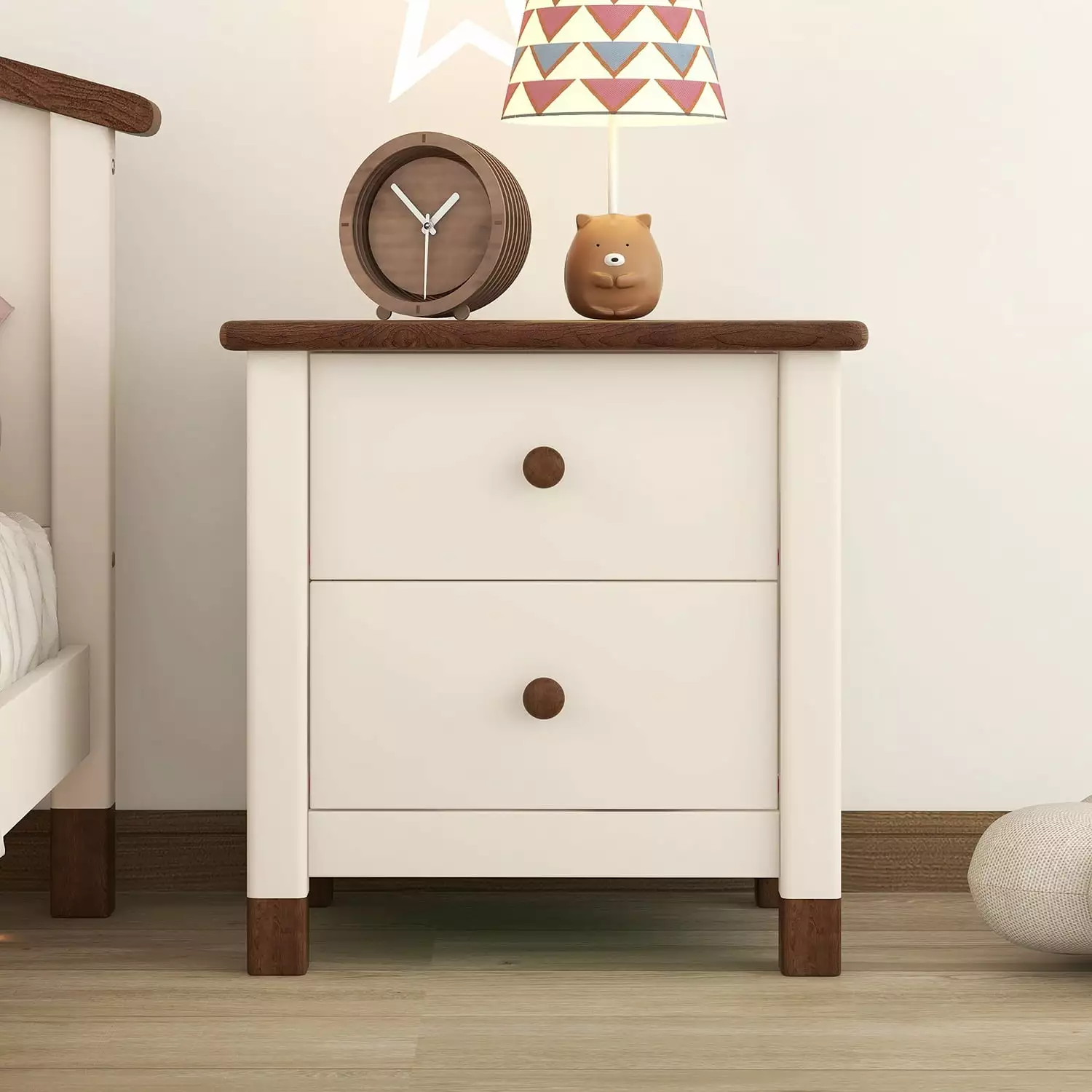 Churanty Wooden 2 Drawers Nightstand Kids Nightstand End Table Sofa Table Boys Girls Kids Room Bedroom Cream