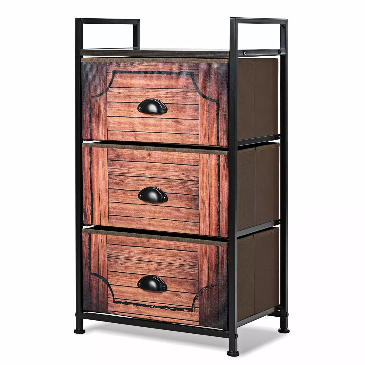 Costway 3 Drawer Fabric Dresser Storage Tower - Sturdy Steel Frame Nightstand