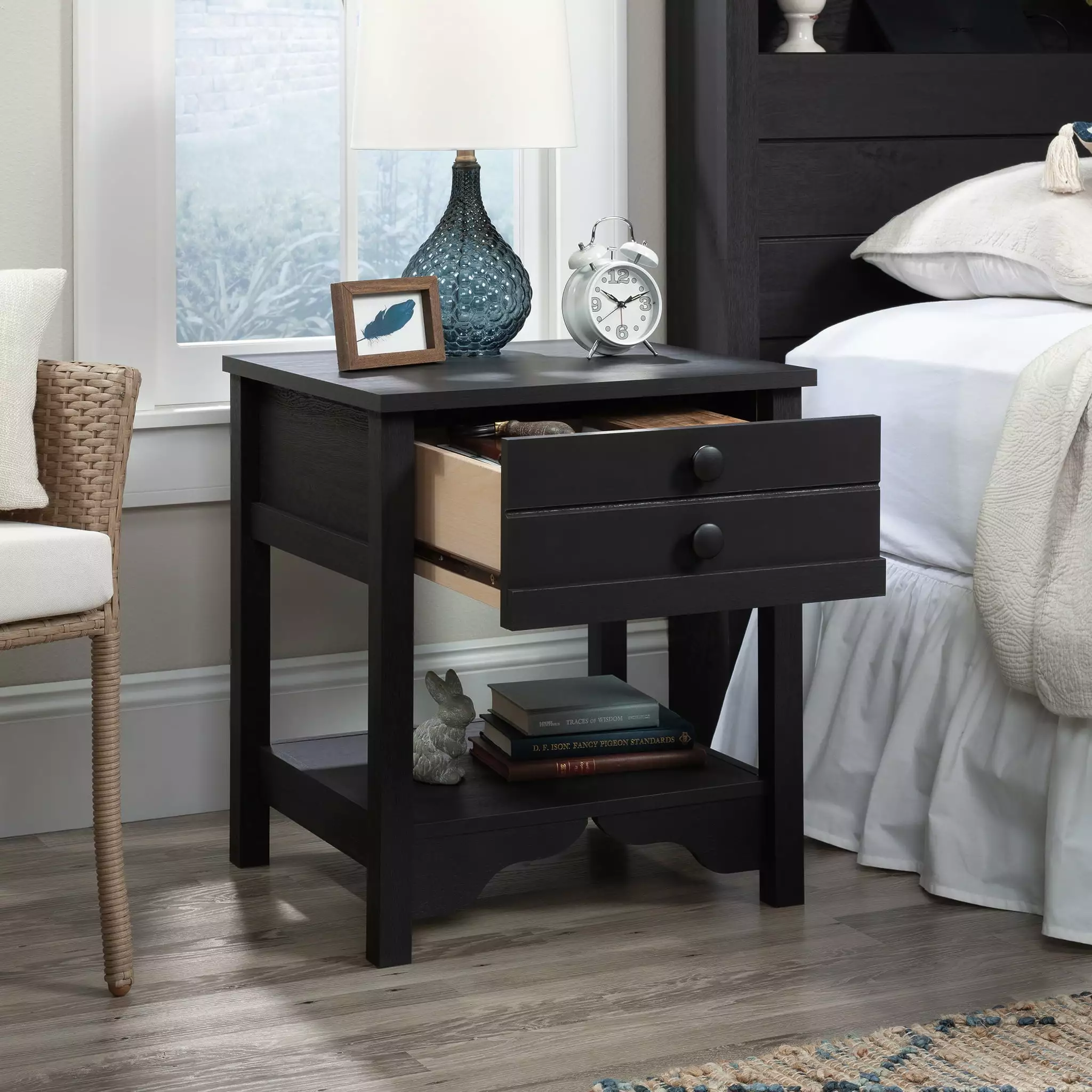 Desert Fields Nightstand Drawer Raven Oak Finish Bedside Table