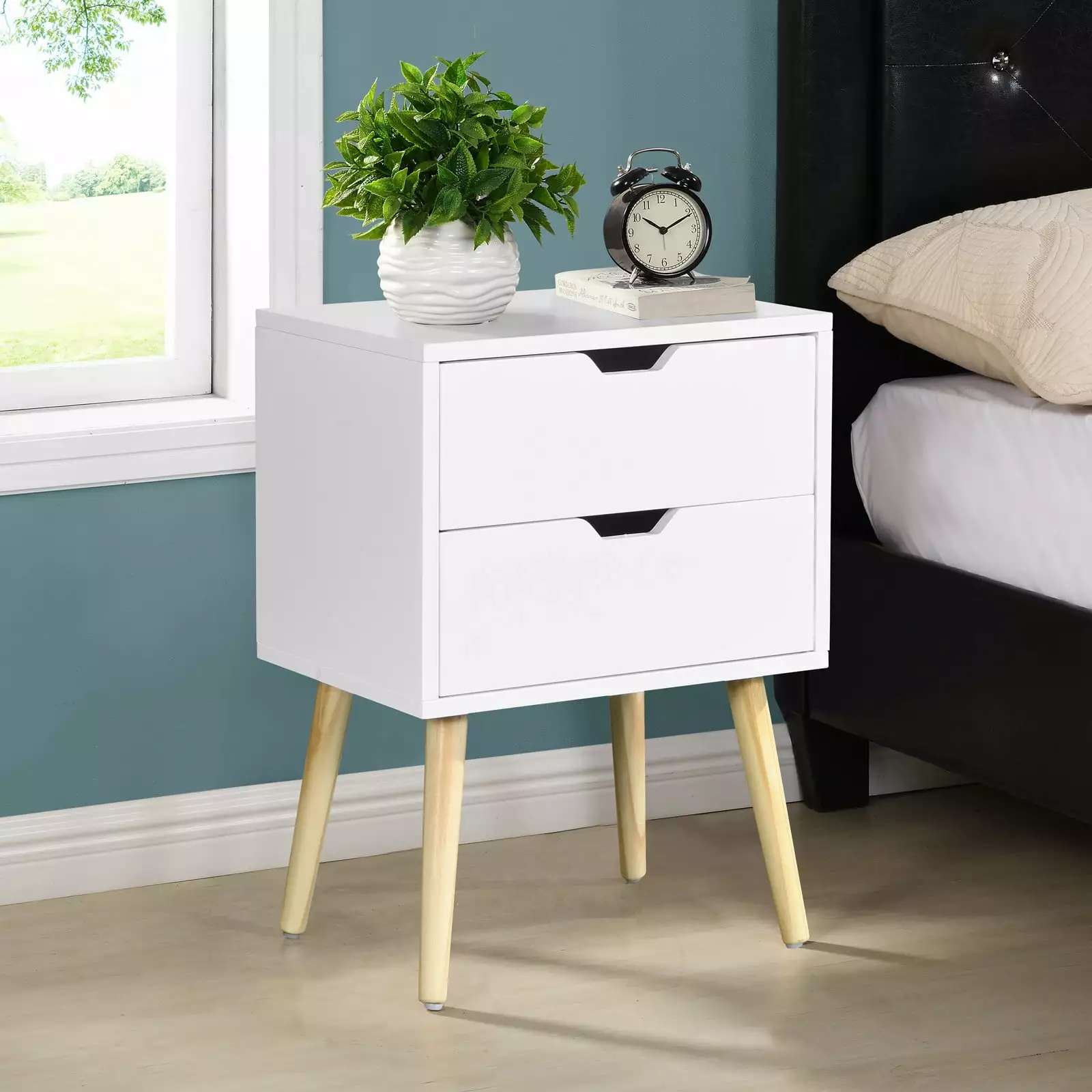 Side Table Nightstand 2 Drawers White Bedside Table Storage Cabinet Bedroom Living Room DJ