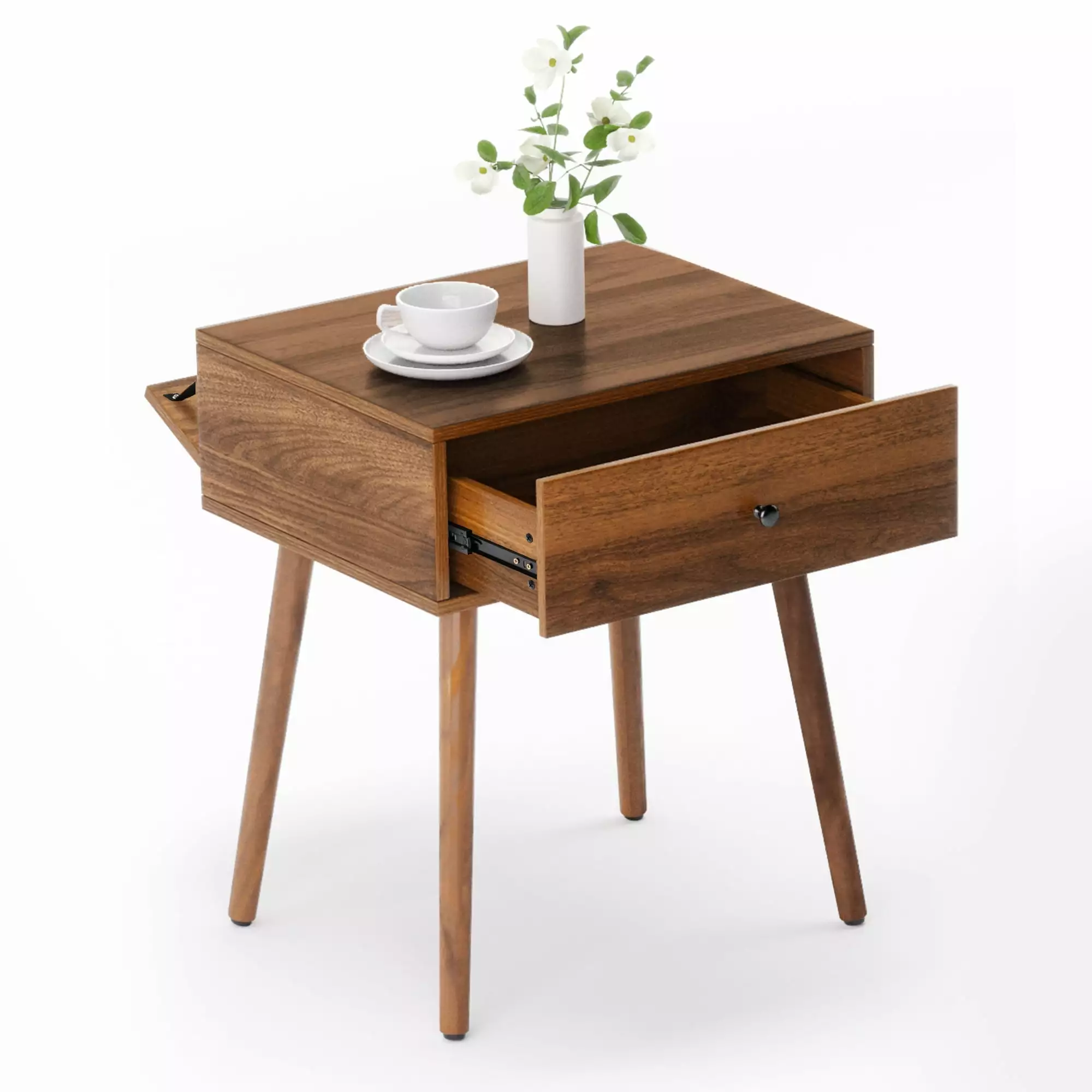 Dycanpo Hidden Compartment Nightstand Bed Side Table Drawer Living Room Walnut